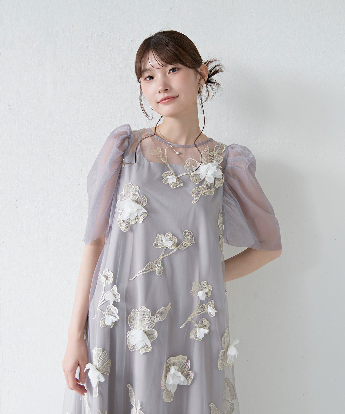 3D花柄レースAラインドレス