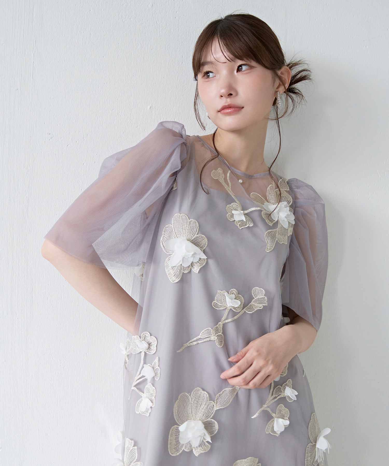 3D花柄レースAラインドレス