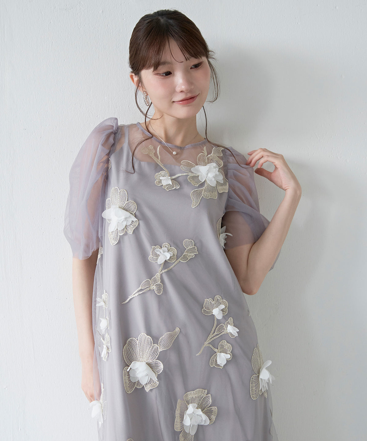3D花柄レースAラインドレス