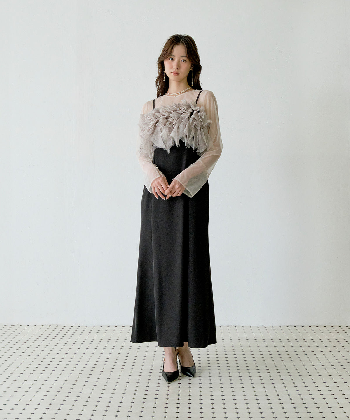 170cm / 着用 M / ベージュ×ブラック