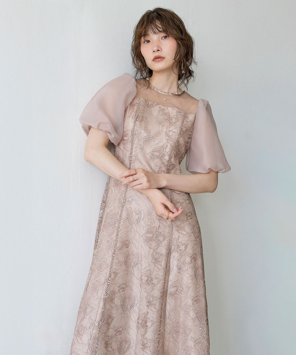 ニュアンス花柄レースフレアドレス