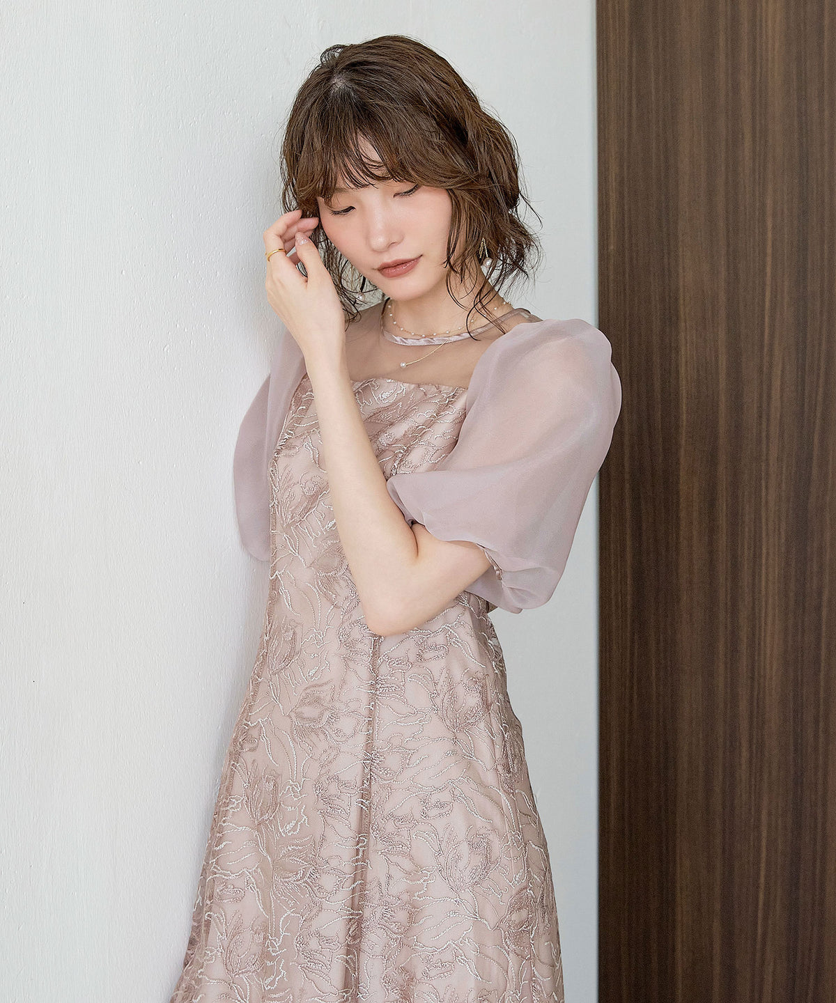 ニュアンス花柄レースフレアドレス