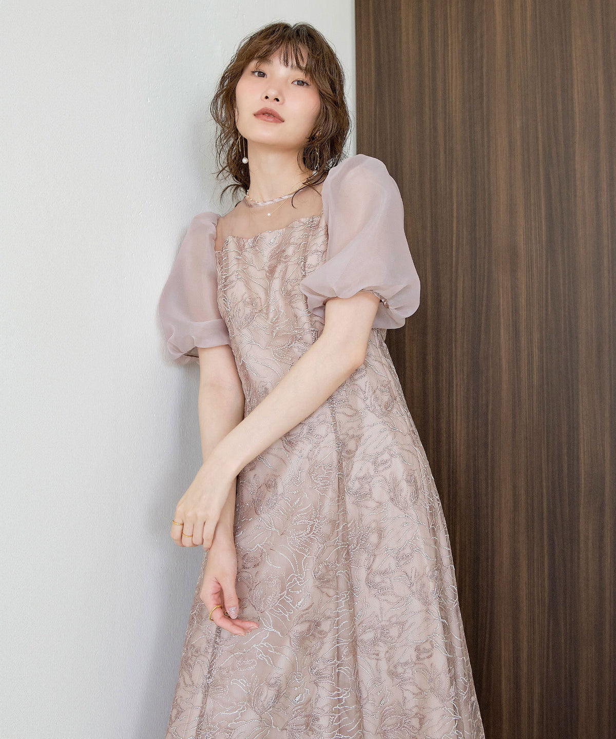 ニュアンス花柄レースフレアドレス