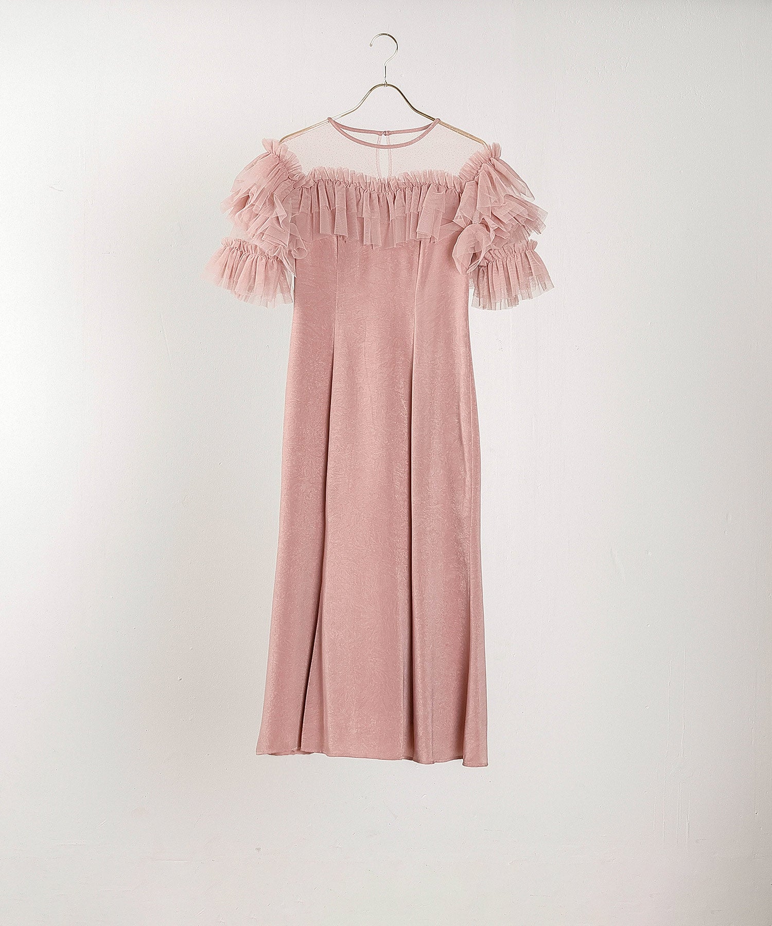 ラメドットチュール フリル ボリューム袖 ワンピース ドレス