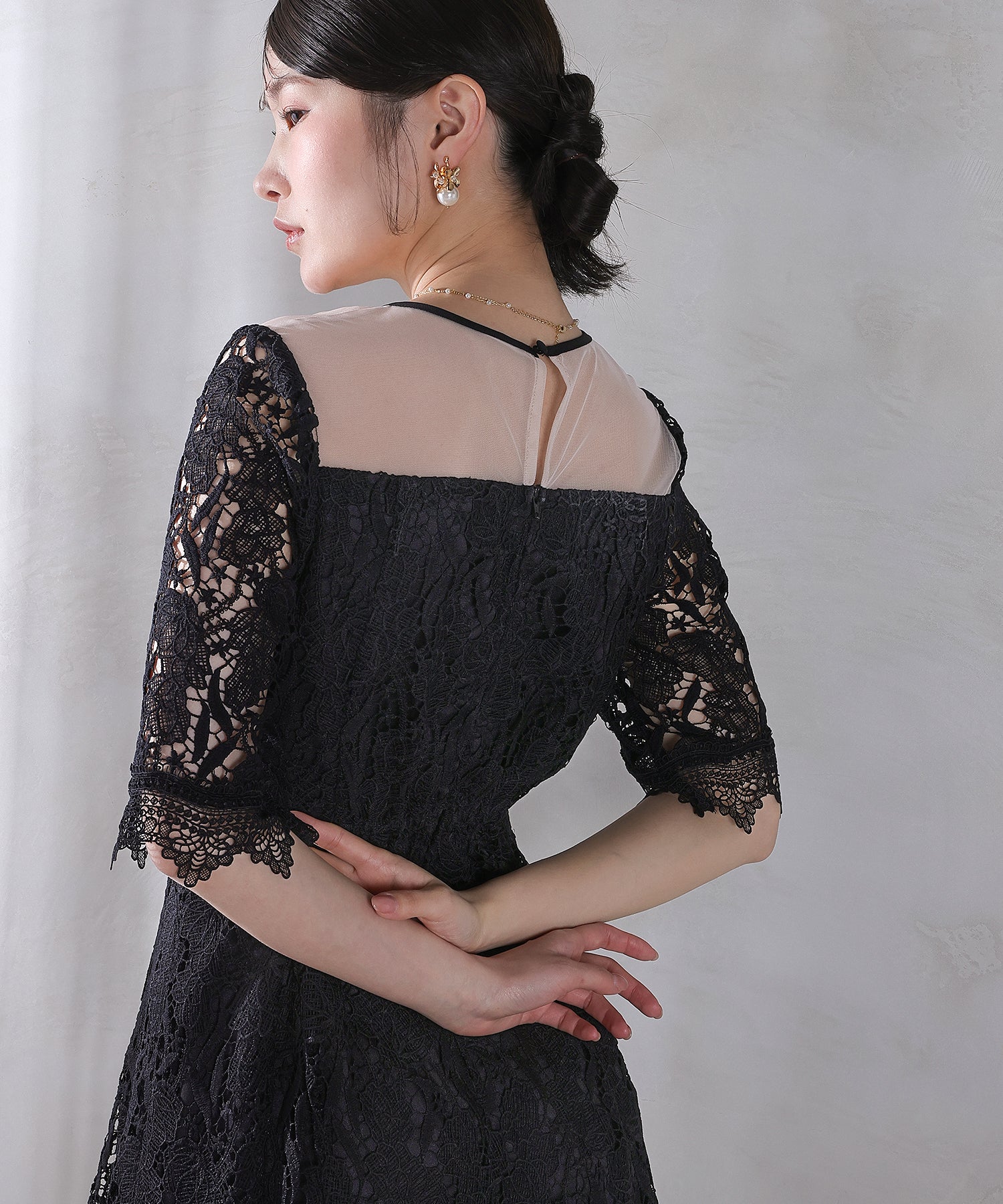 ケミカルレース Aラインワンピースドレス