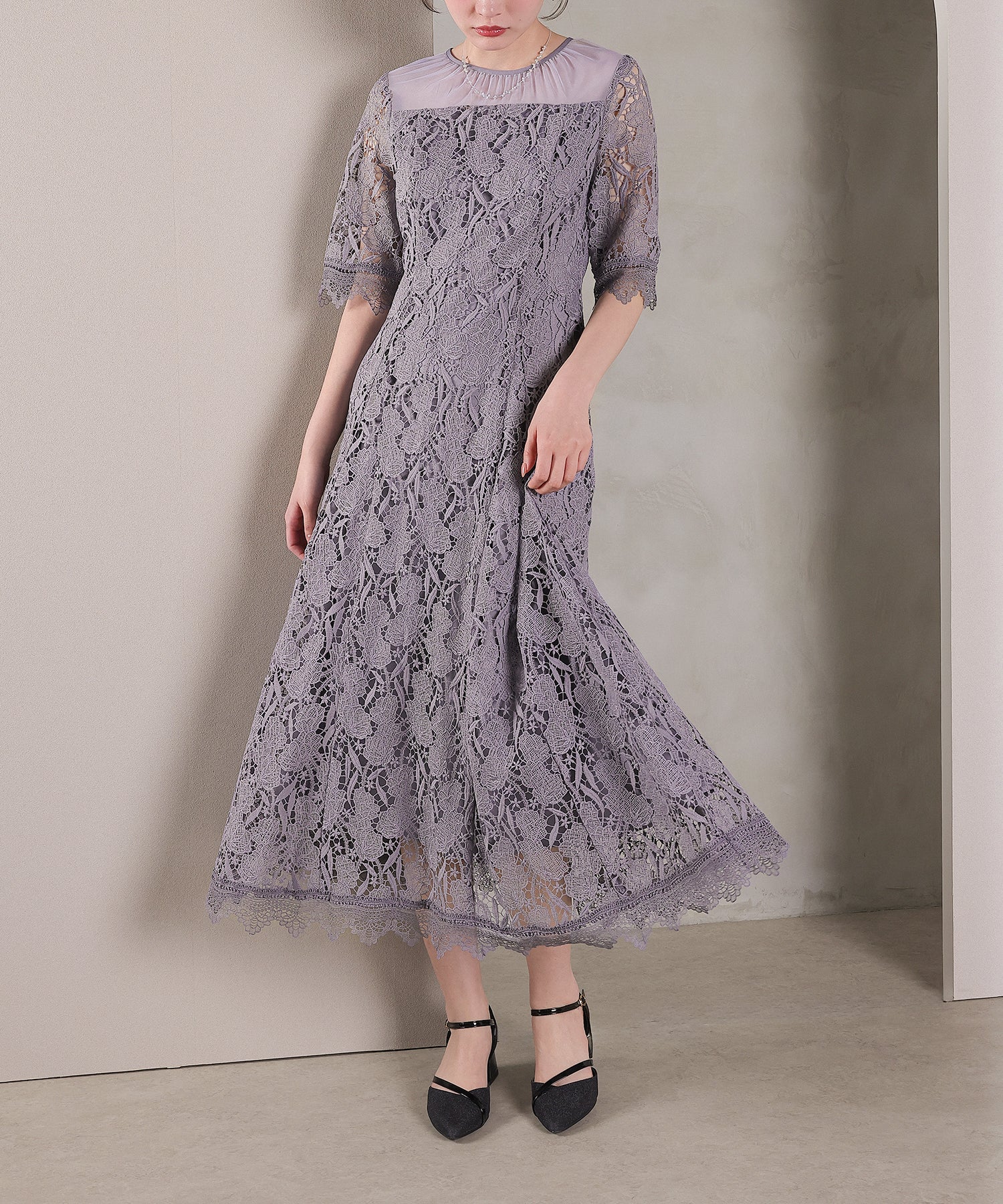 ケミカルレース Aラインワンピースドレス