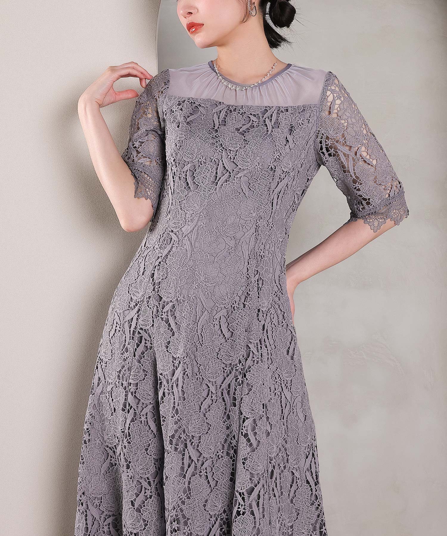 ケミカルレース Aラインワンピースドレス