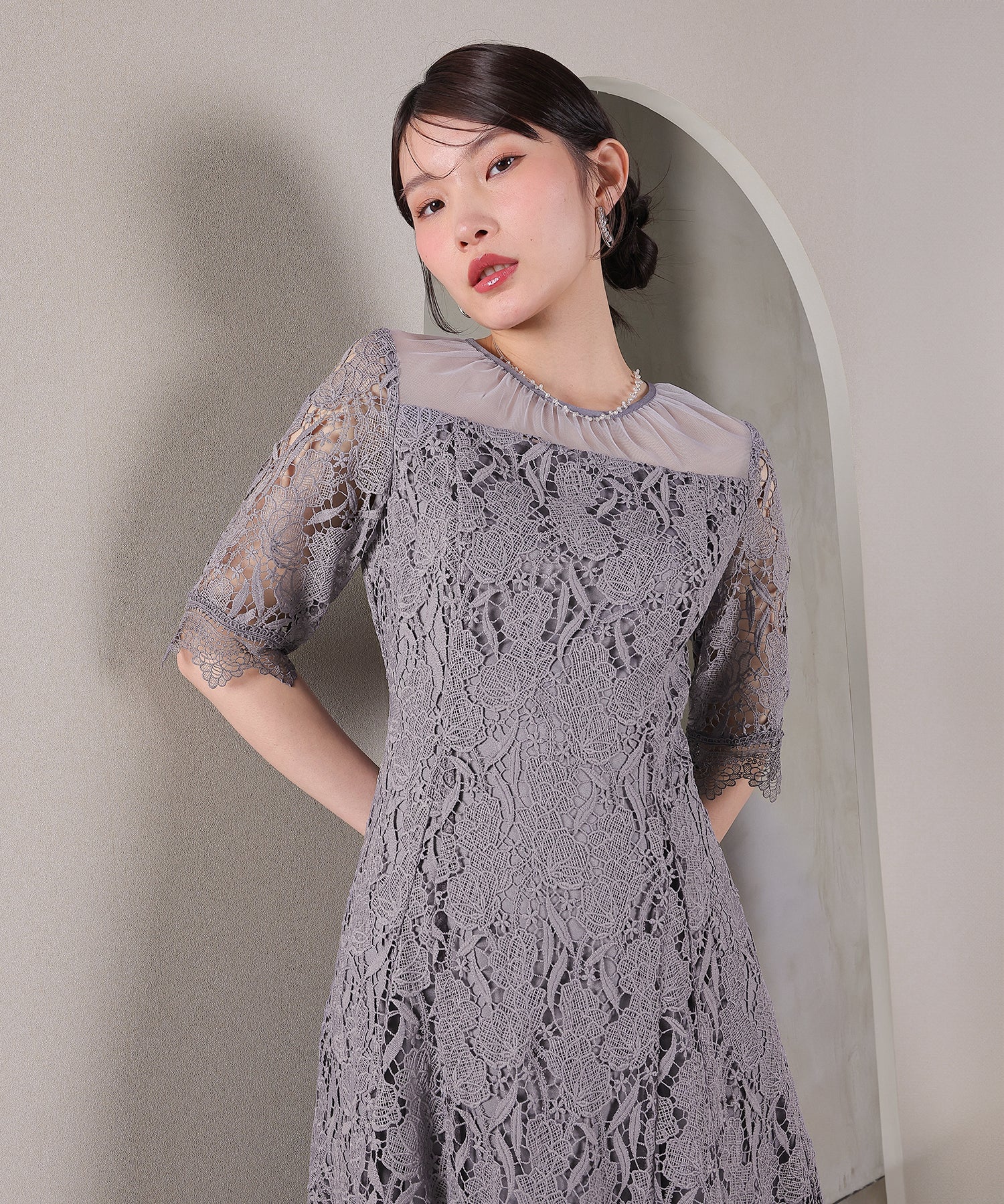 ケミカルレース Aラインワンピースドレス