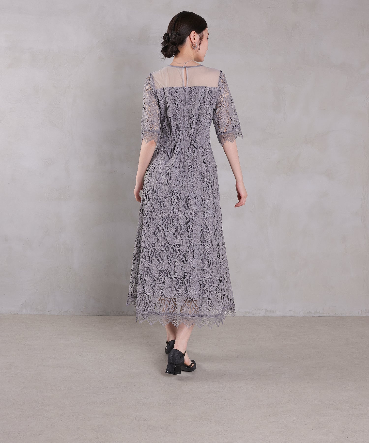 ケミカルレース Aラインワンピースドレス