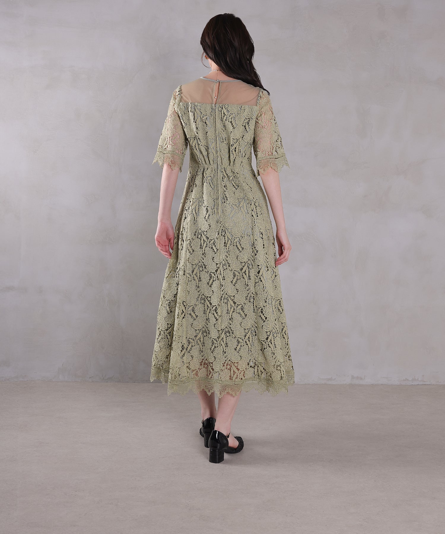 ケミカルレース Aラインワンピースドレス