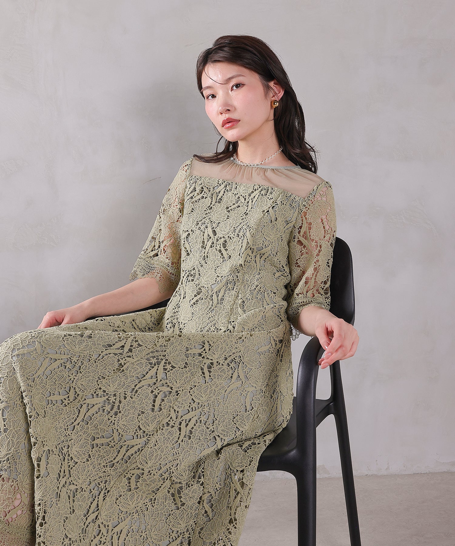 ケミカルレース Aラインワンピースドレス