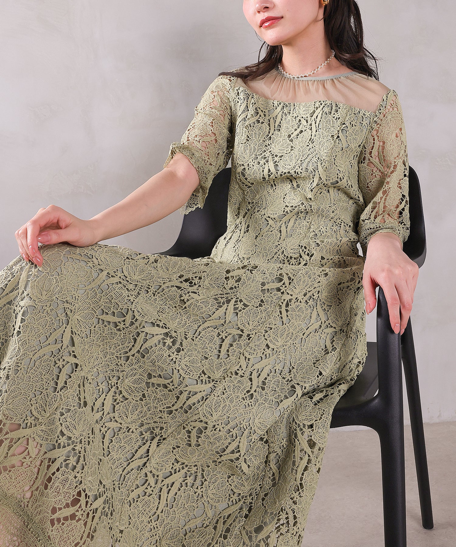 ケミカルレース Aラインワンピースドレス