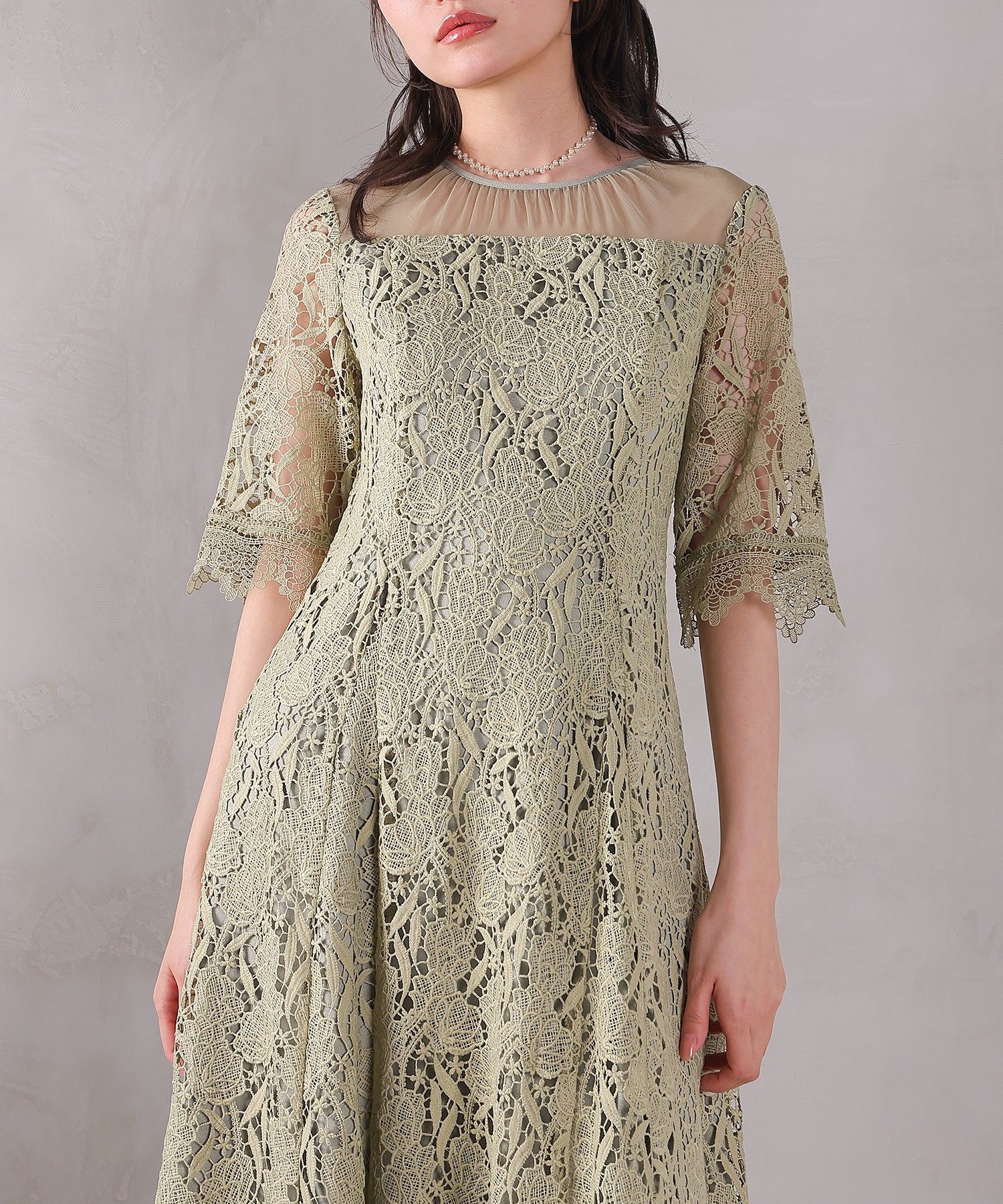 ケミカルレース Aラインワンピースドレス