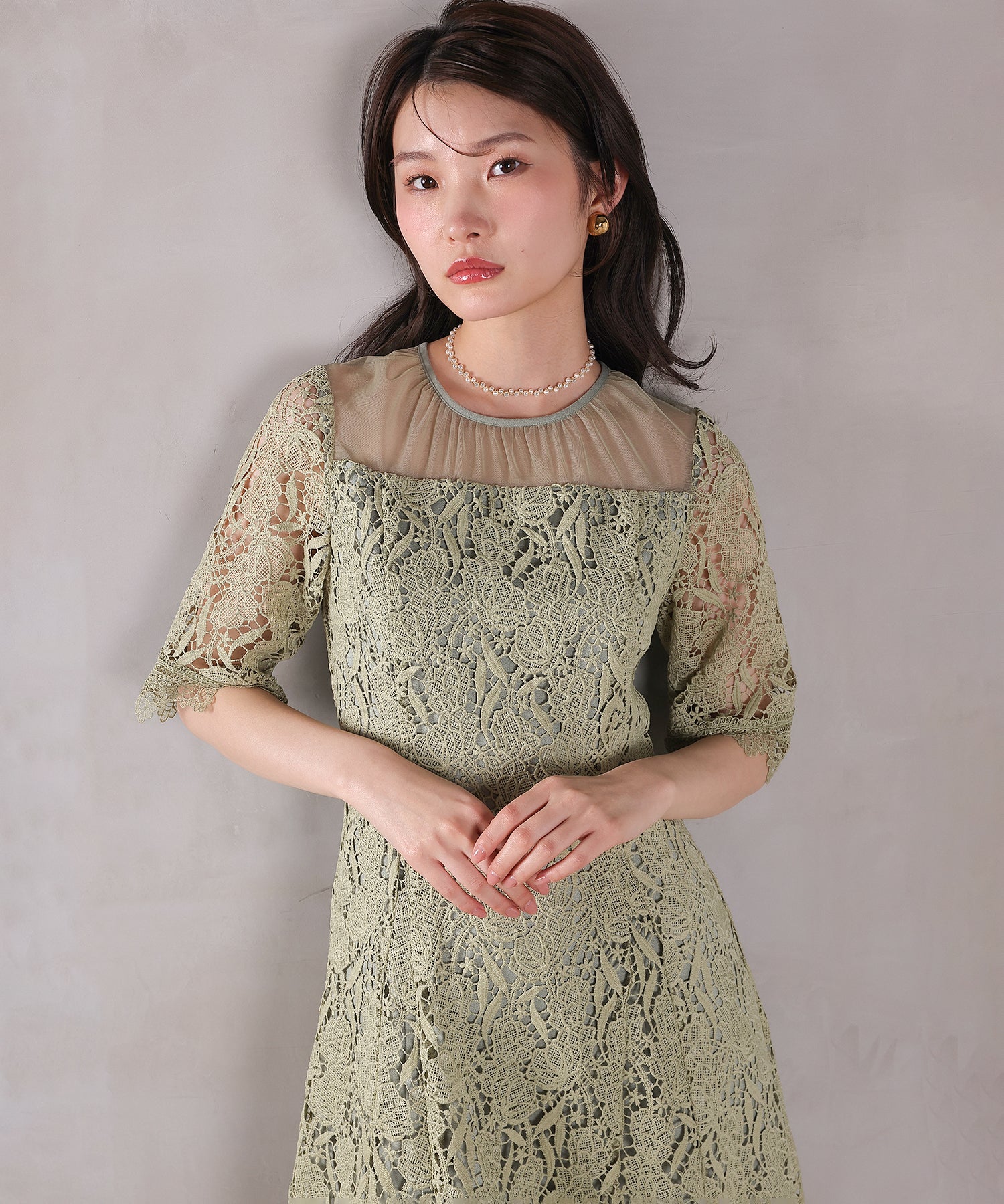 ケミカルレース Aラインワンピースドレス