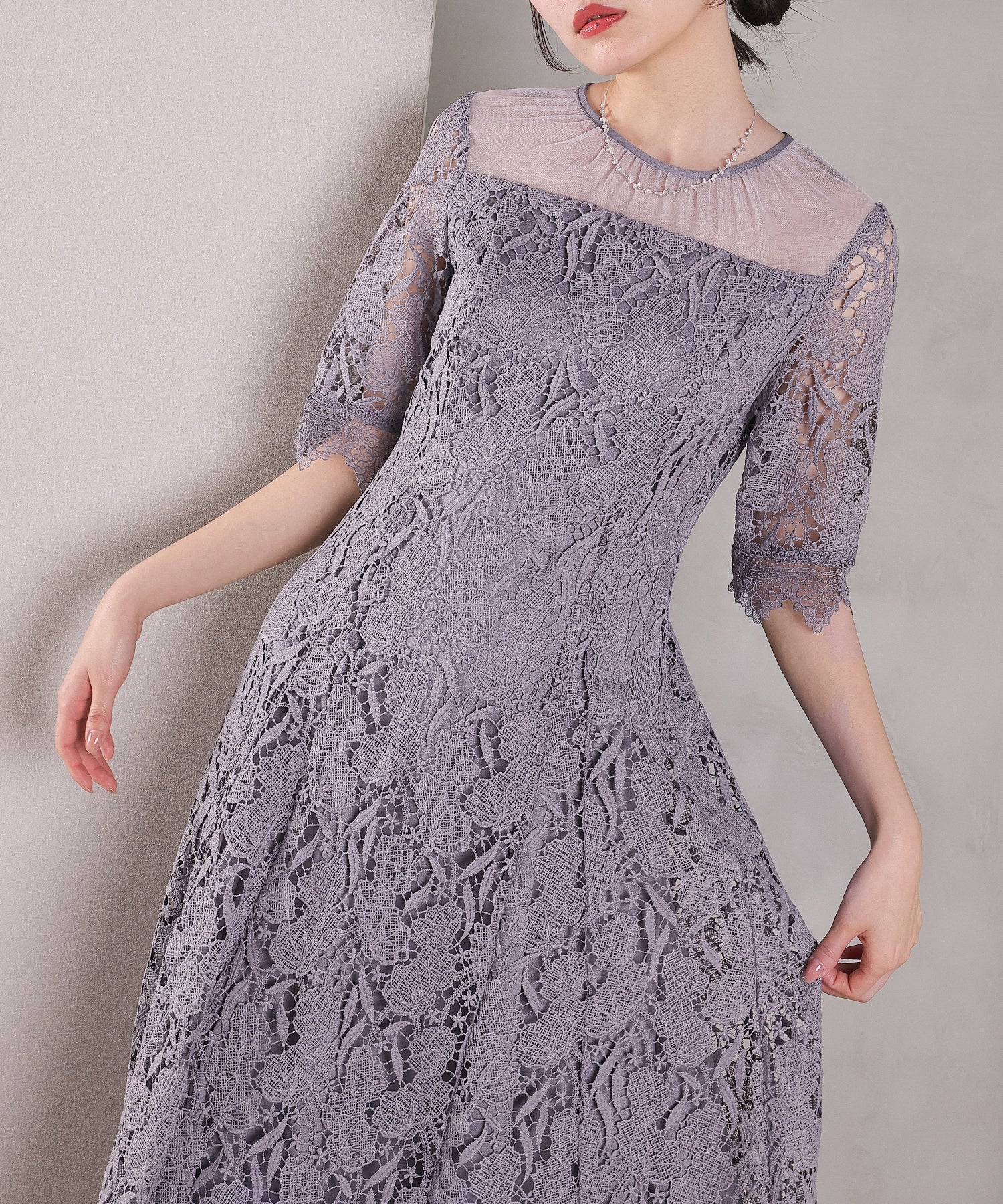 ケミカルレース Aラインワンピースドレス