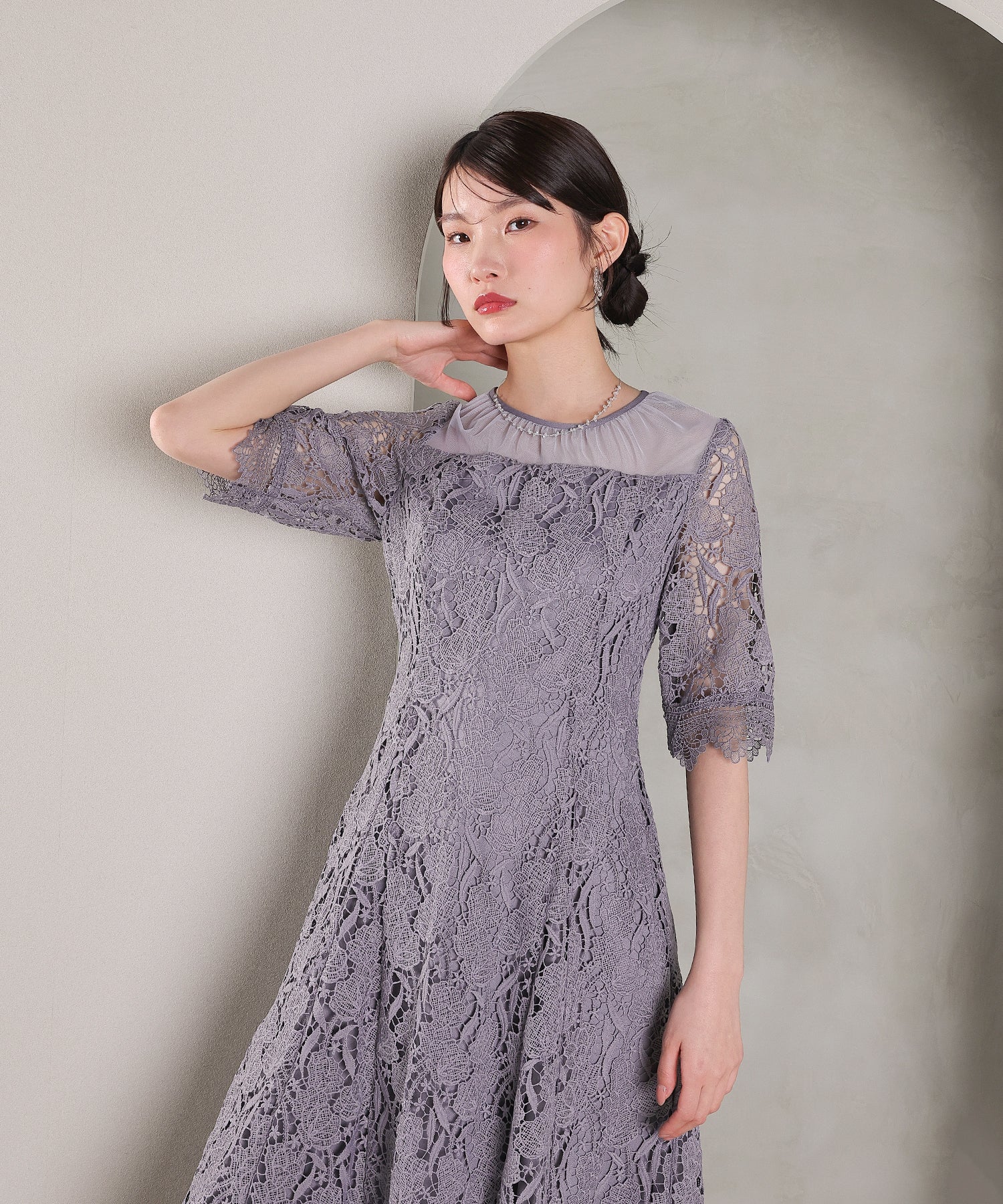 ケミカルレース Aラインワンピースドレス