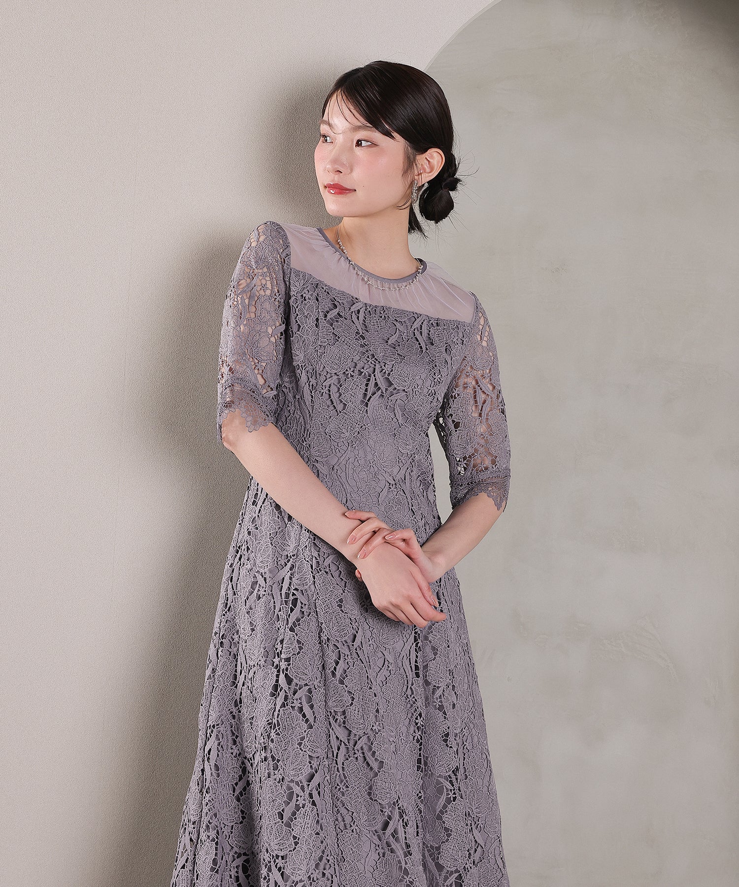 ケミカルレース Aラインワンピースドレス