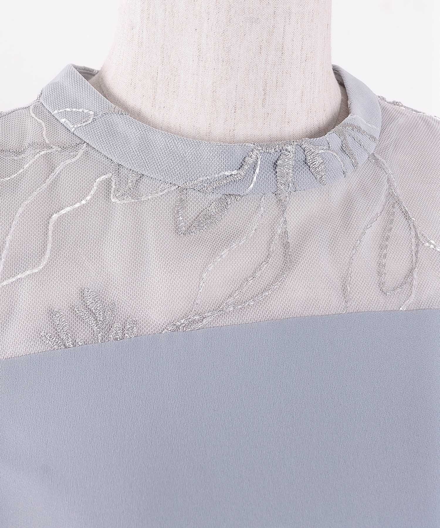 チュールラメ刺繍 オフショル Aラインワンピース ドレス