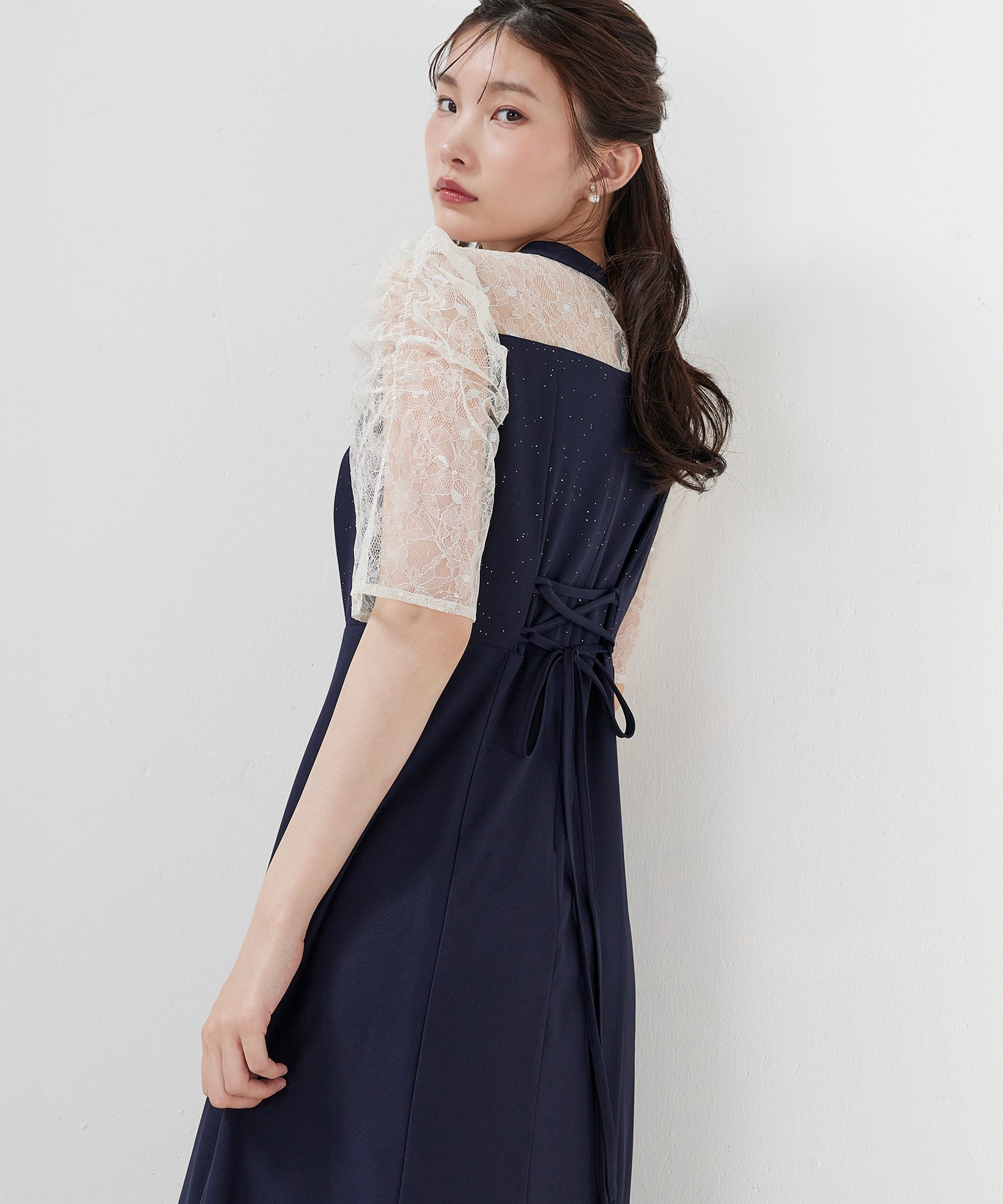 スパンコール刺繍レースラメドレス