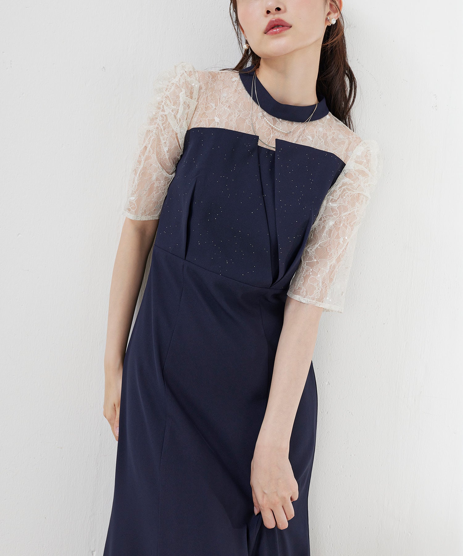 スパンコール刺繍レースラメドレス