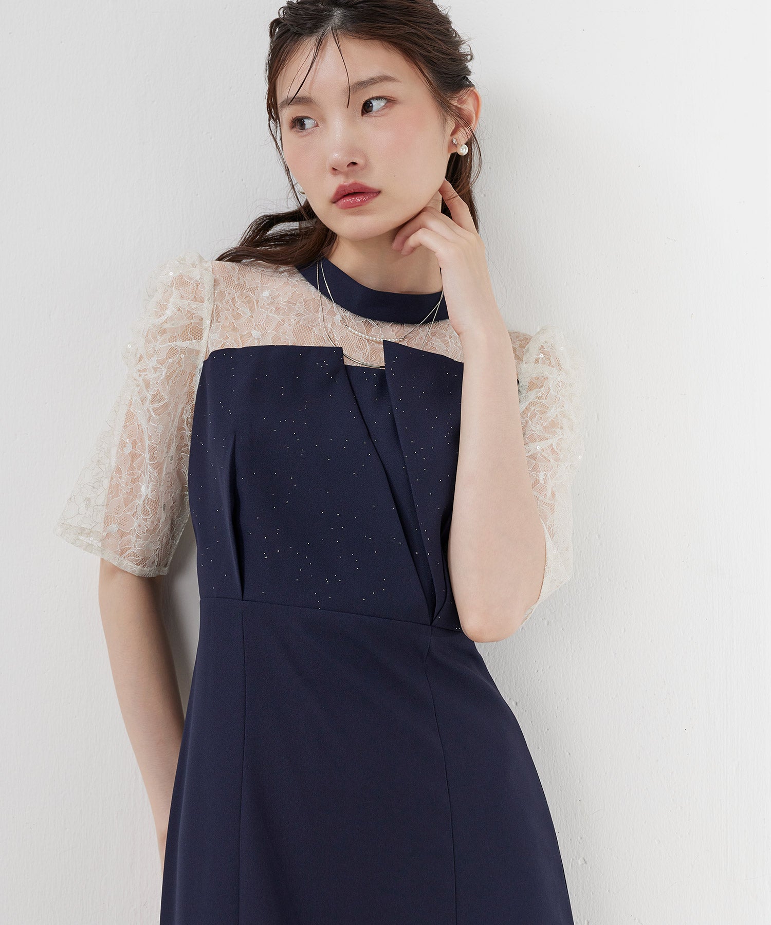 スパンコール刺繍レースラメドレス