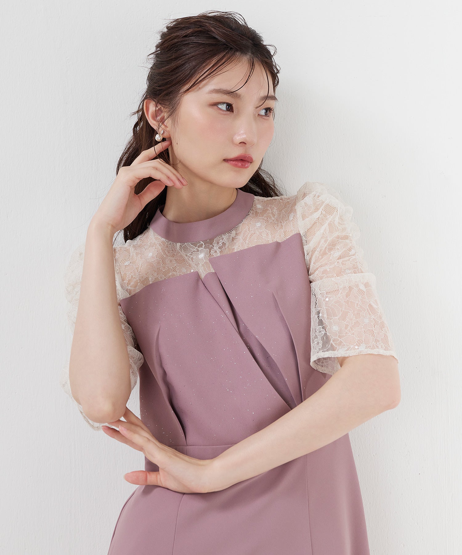 スパンコール刺繍レースラメドレス