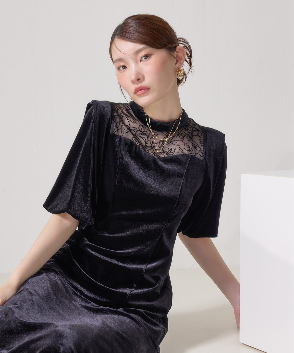 花柄フロッキーベロアワンピースドレス