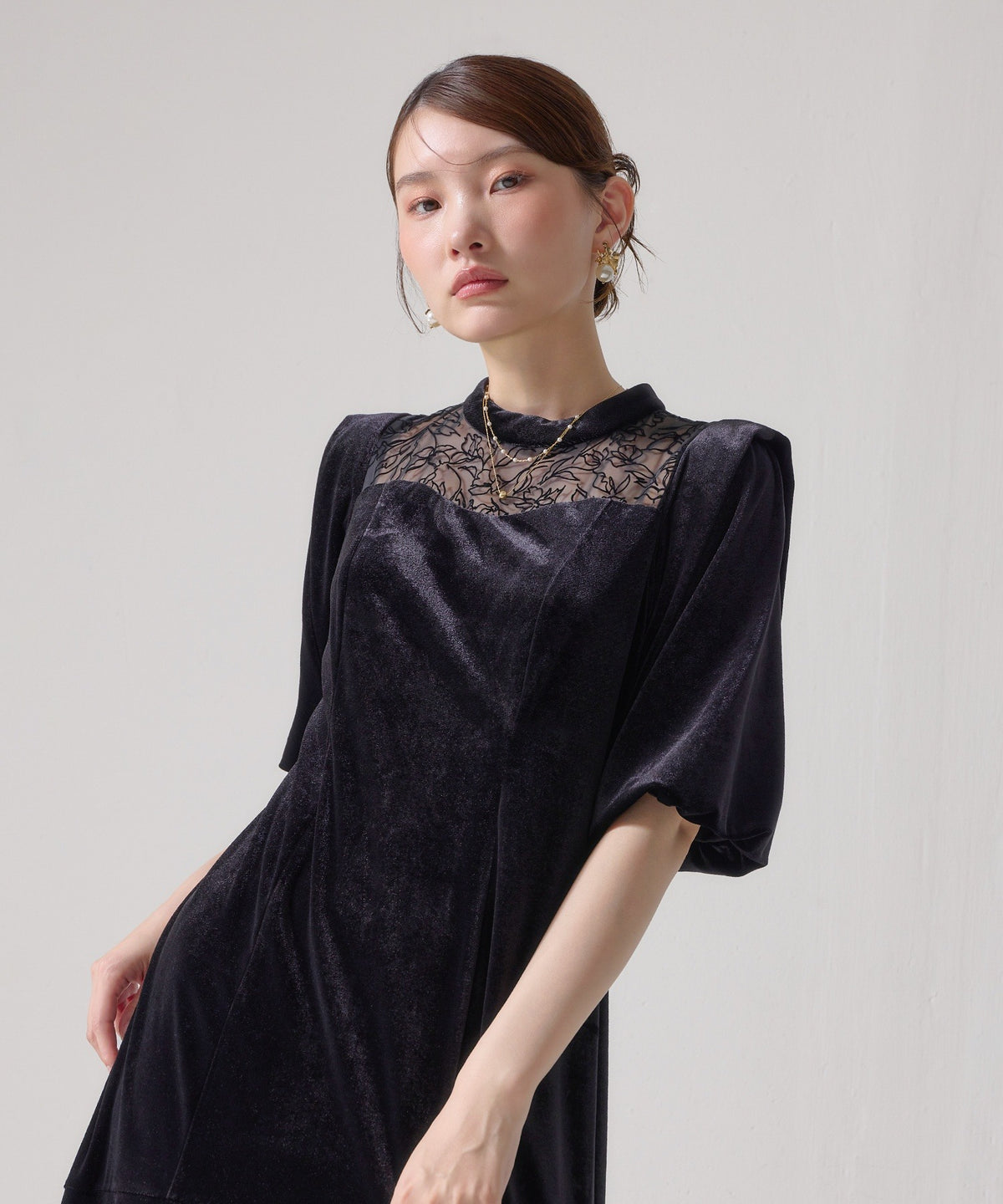 花柄フロッキーベロアワンピースドレス