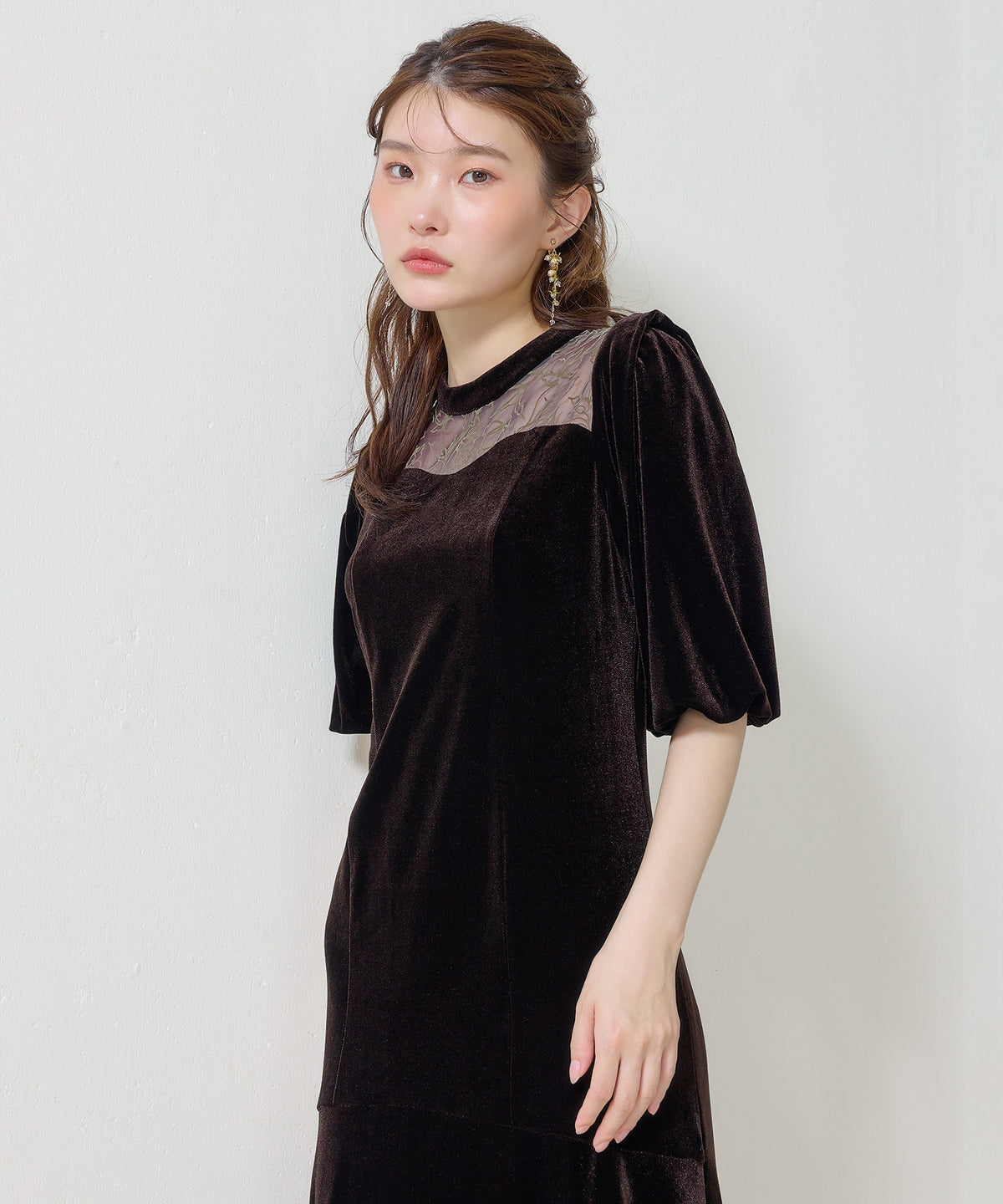 花柄フロッキーベロアワンピースドレス