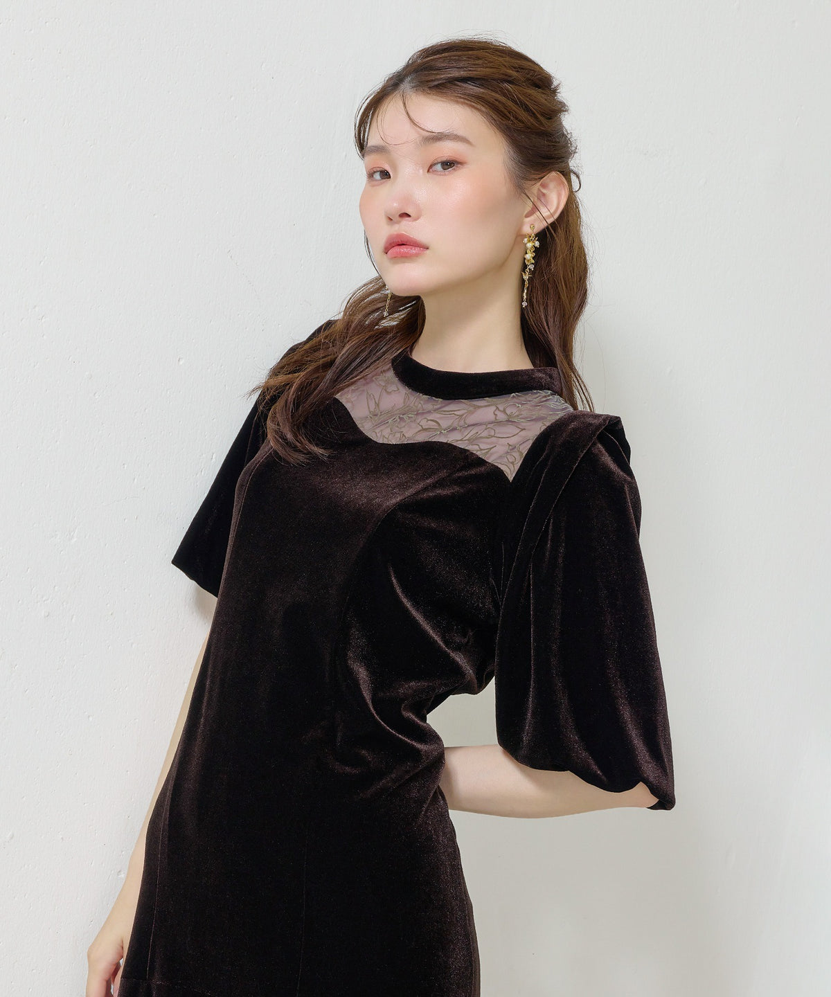 花柄フロッキーベロアワンピースドレス