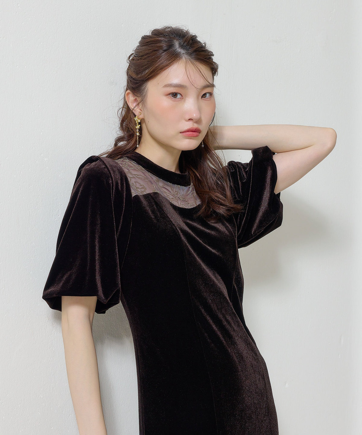 花柄フロッキーベロアワンピースドレス