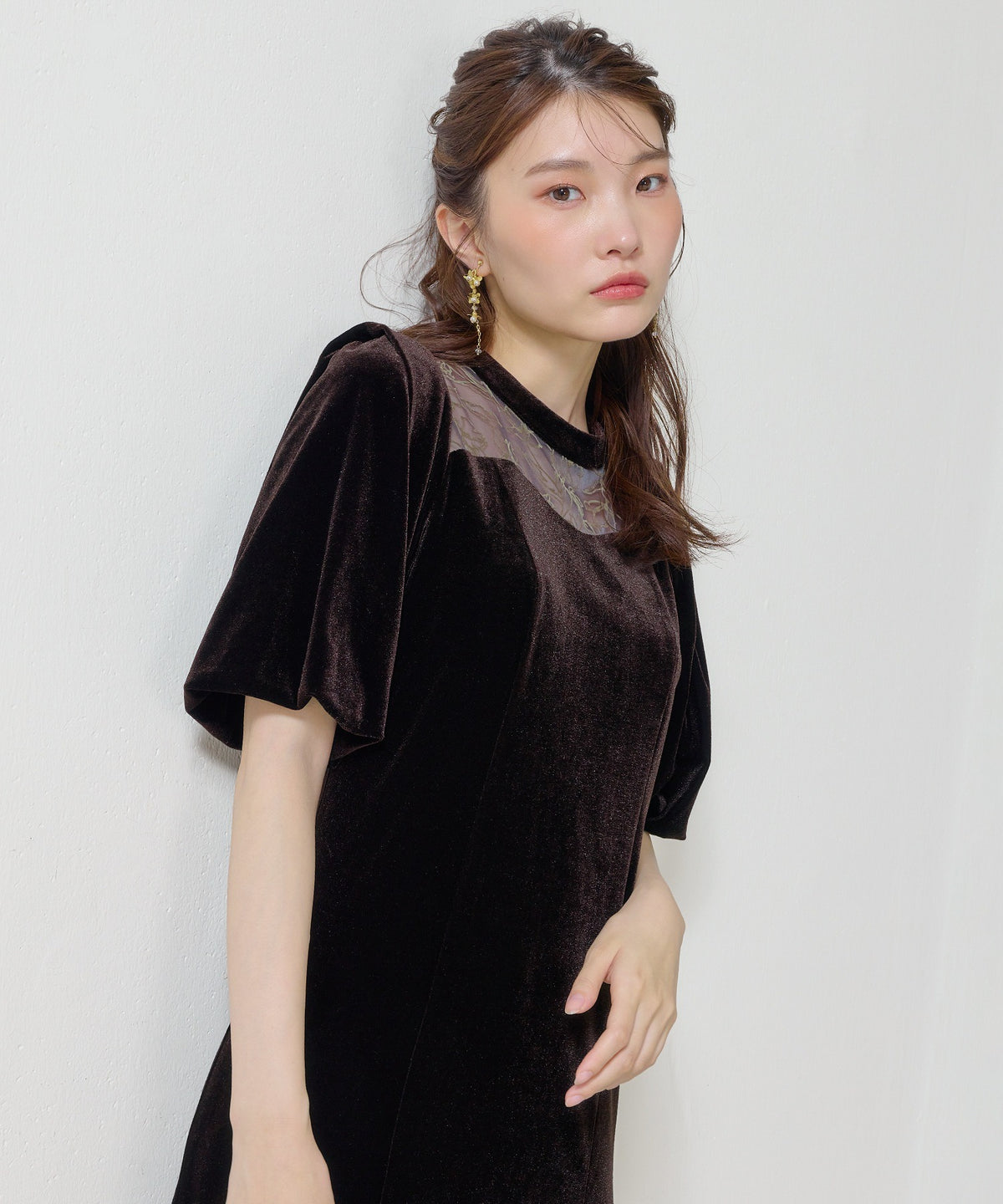 花柄フロッキーベロアワンピースドレス