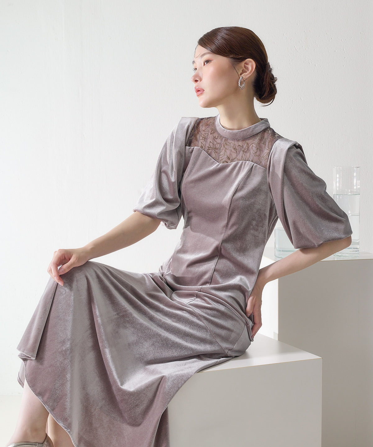 花柄フロッキーベロアワンピースドレス