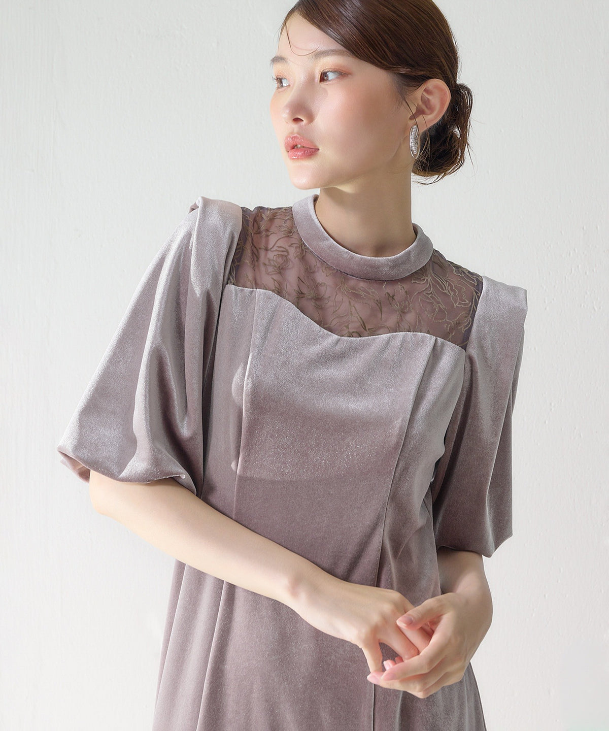 花柄フロッキーベロアワンピースドレス