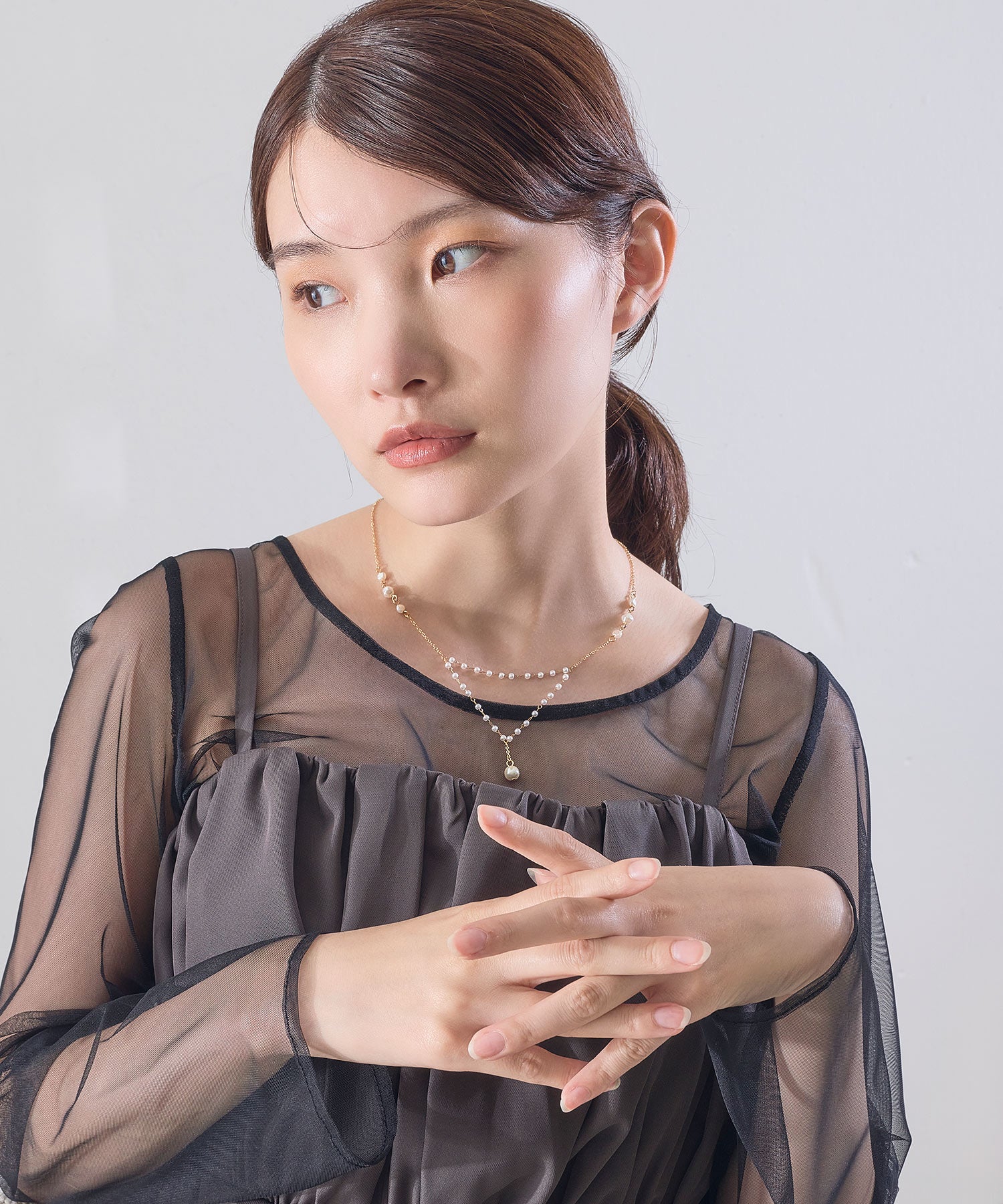 パールドロップ2連風ネックレス