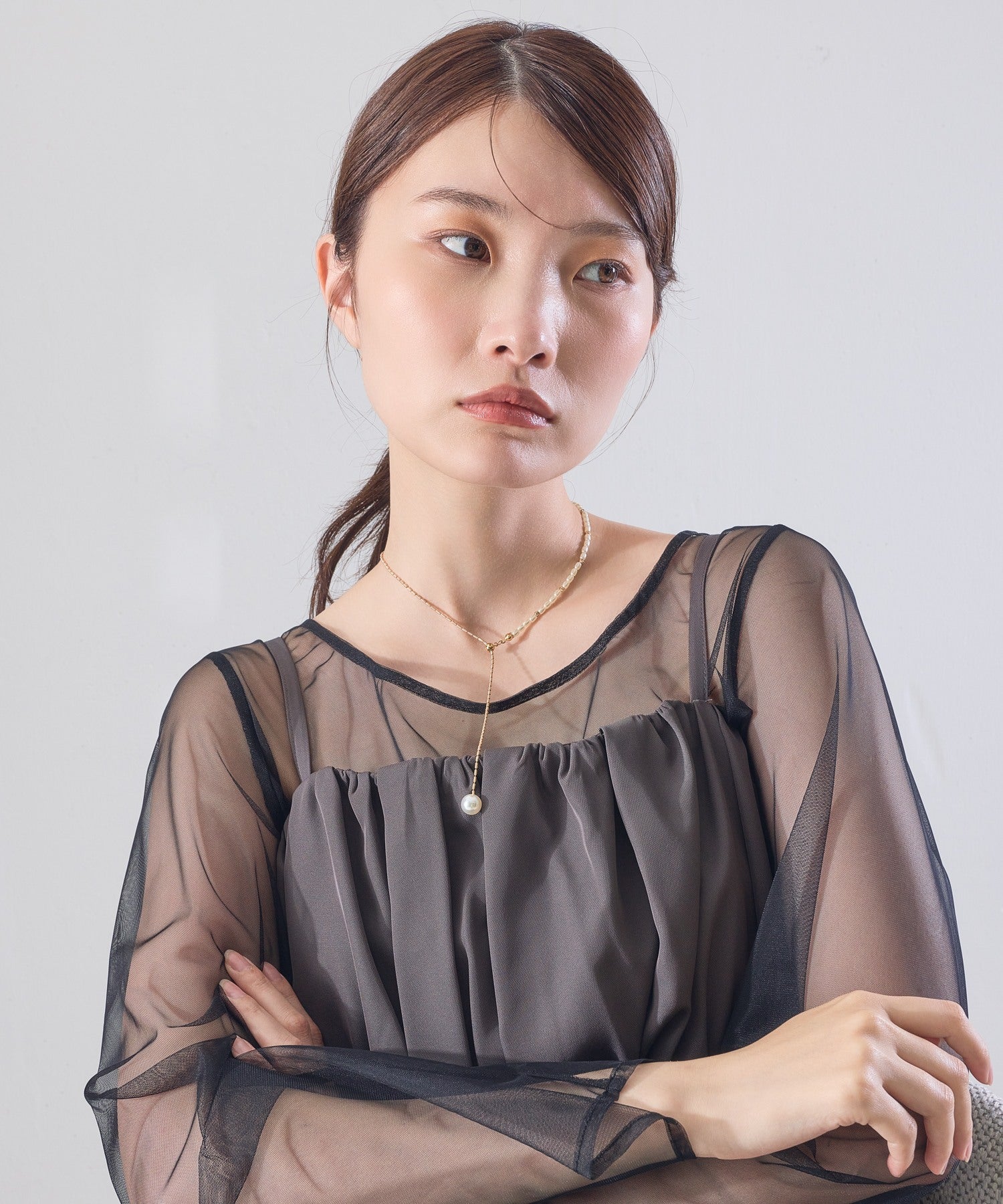 パールアシンメトリースライドチェーンネックレス