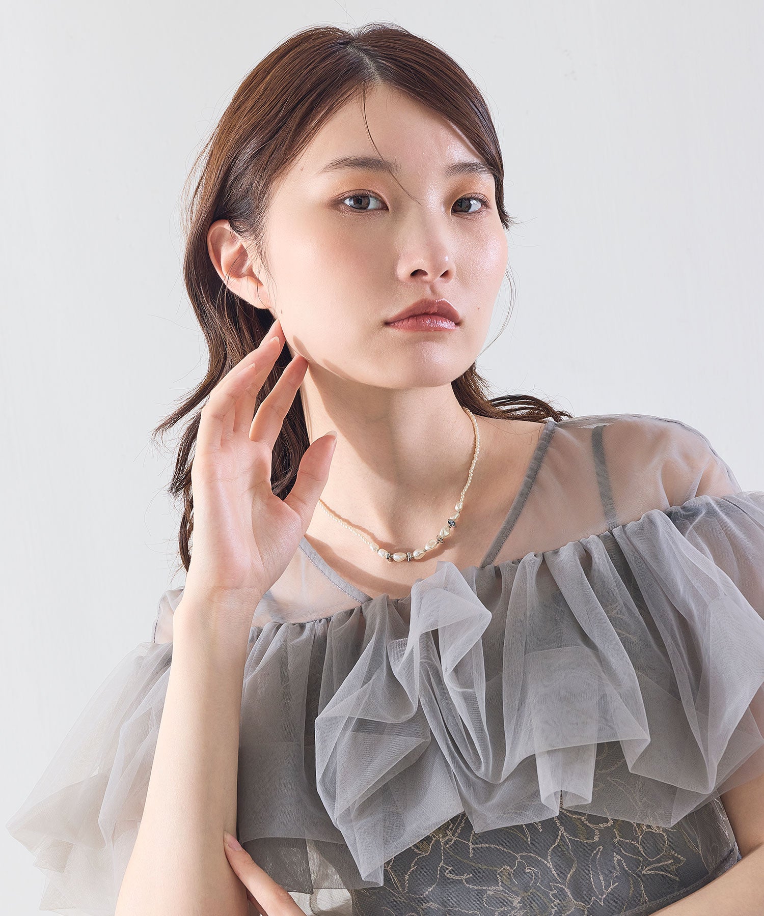 ニュアンスパールデザインメタルネックレス