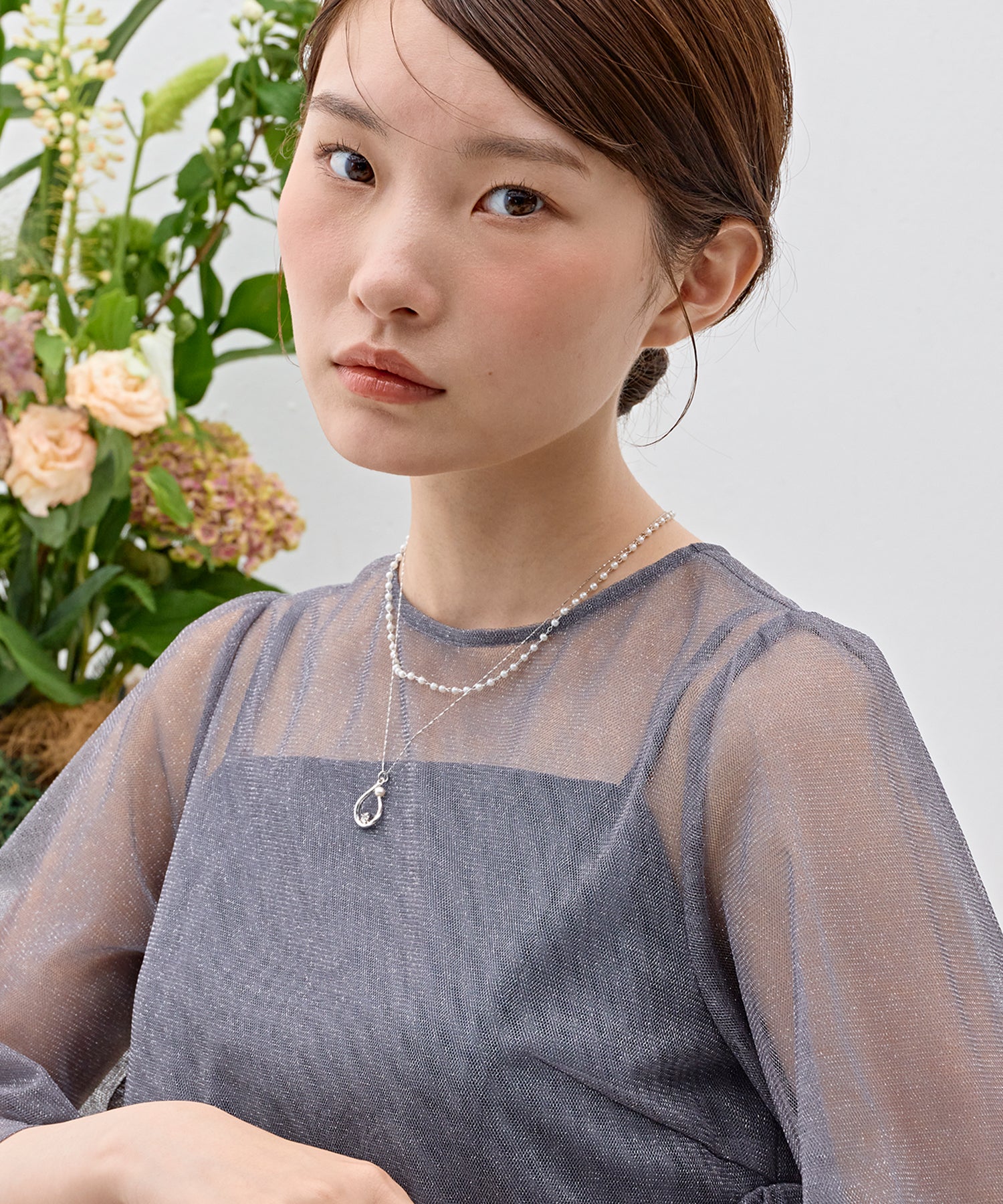 小粒パールドロップニュアンスモチーフ2連ネックレス