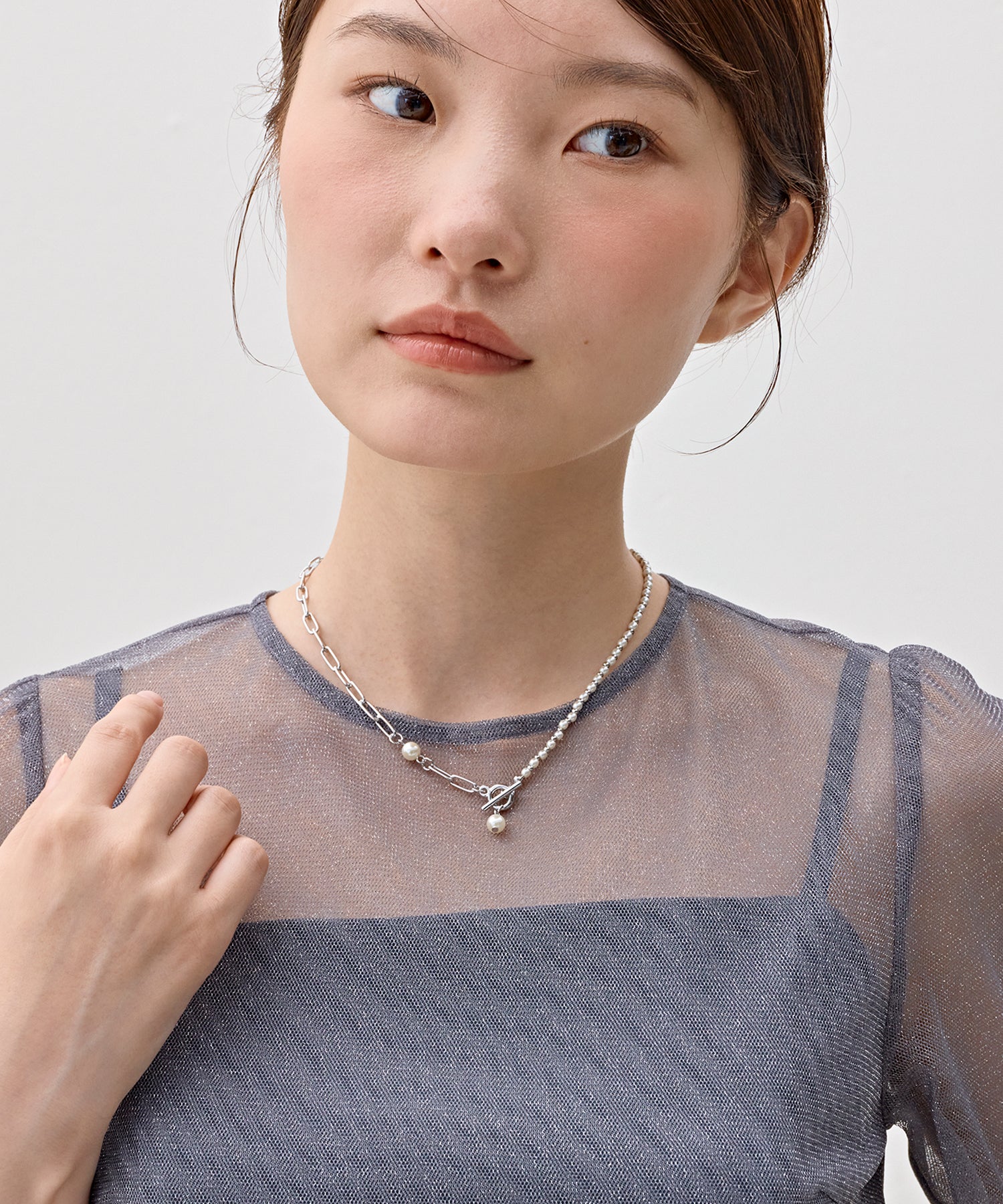 ニュアンスパールアシンメトリーマンテルネックレス