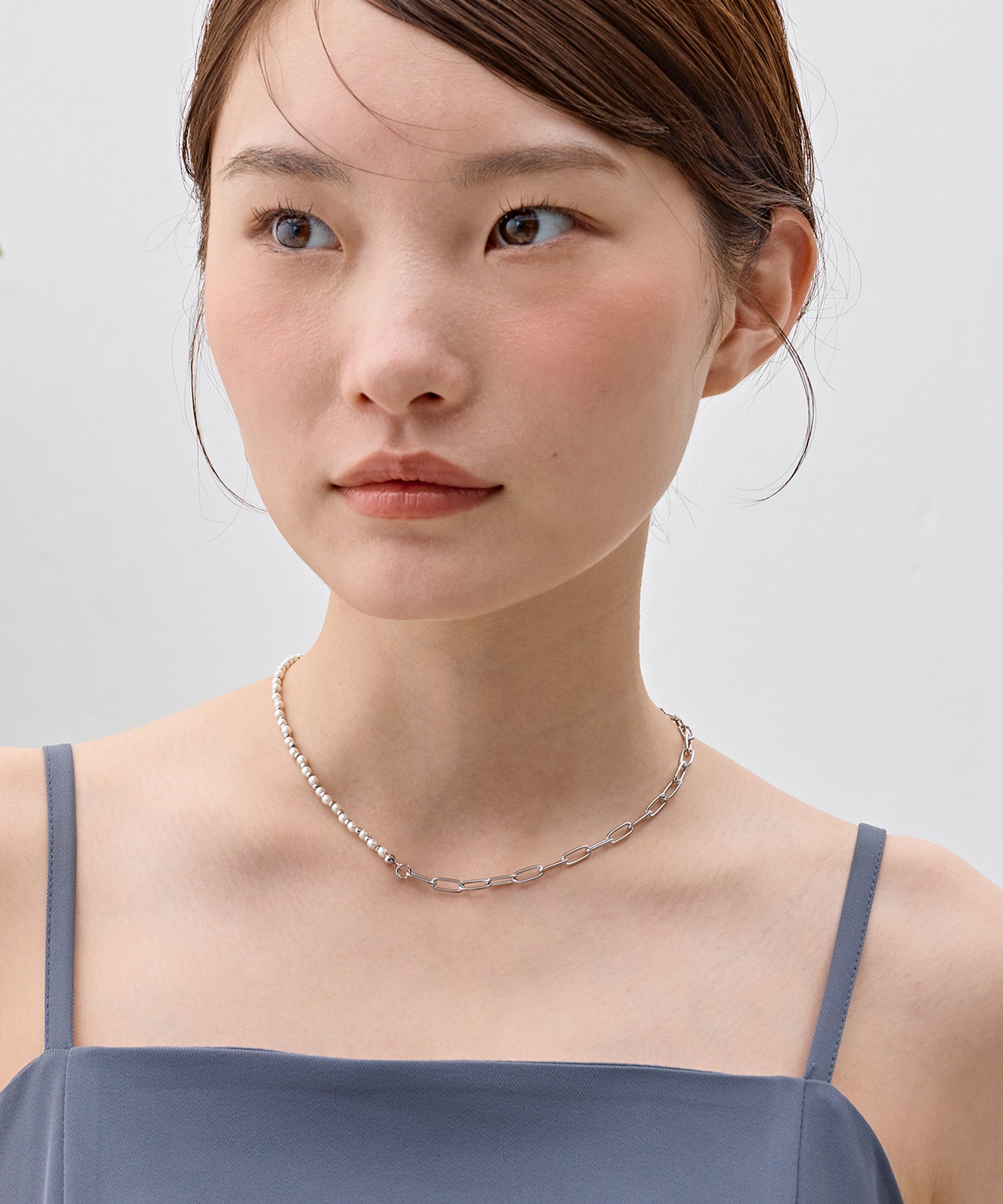 ニュアンスパールアシンメトリーマンテルネックレス