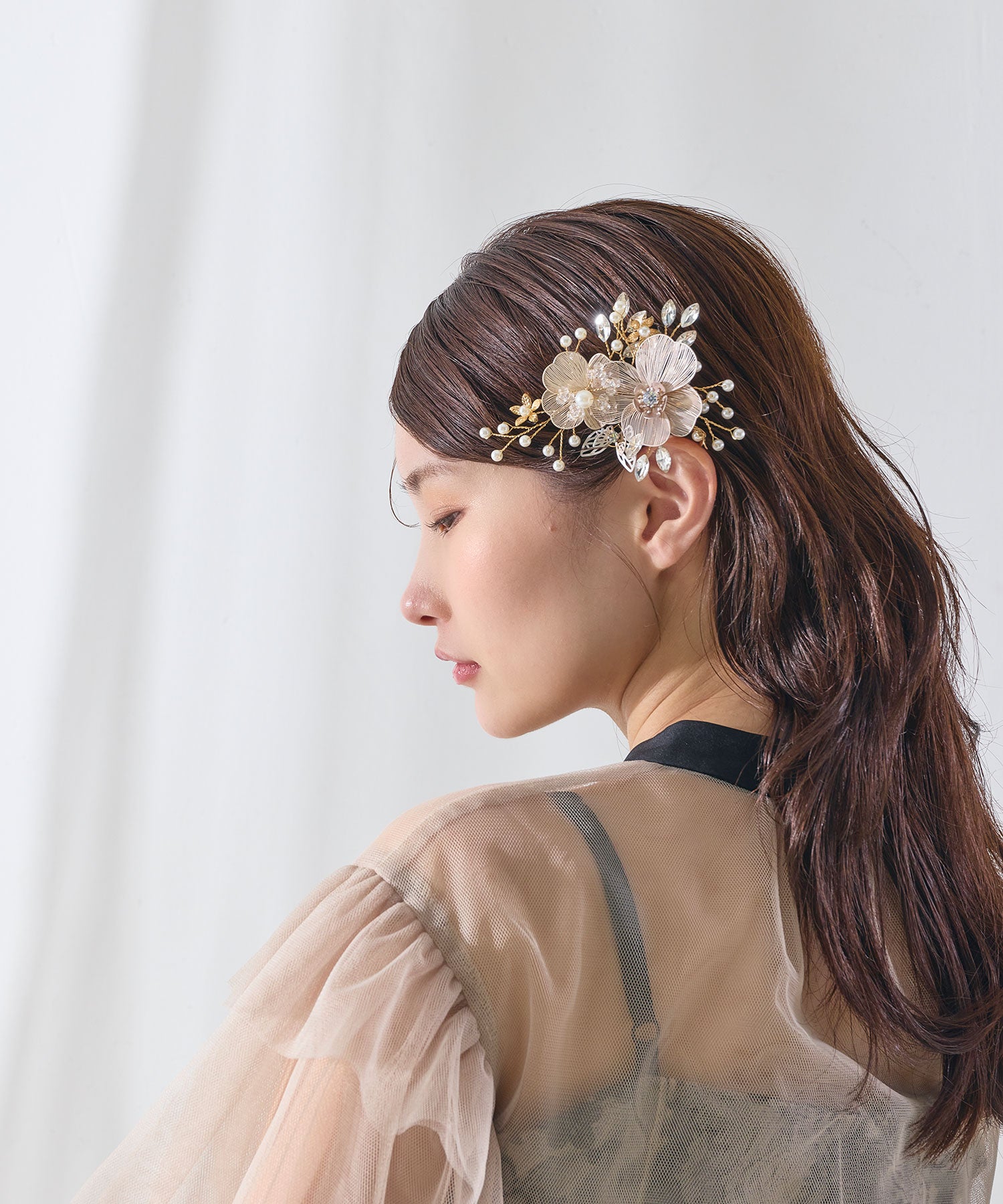 フラワー立体メタルビジューヘアクリップ