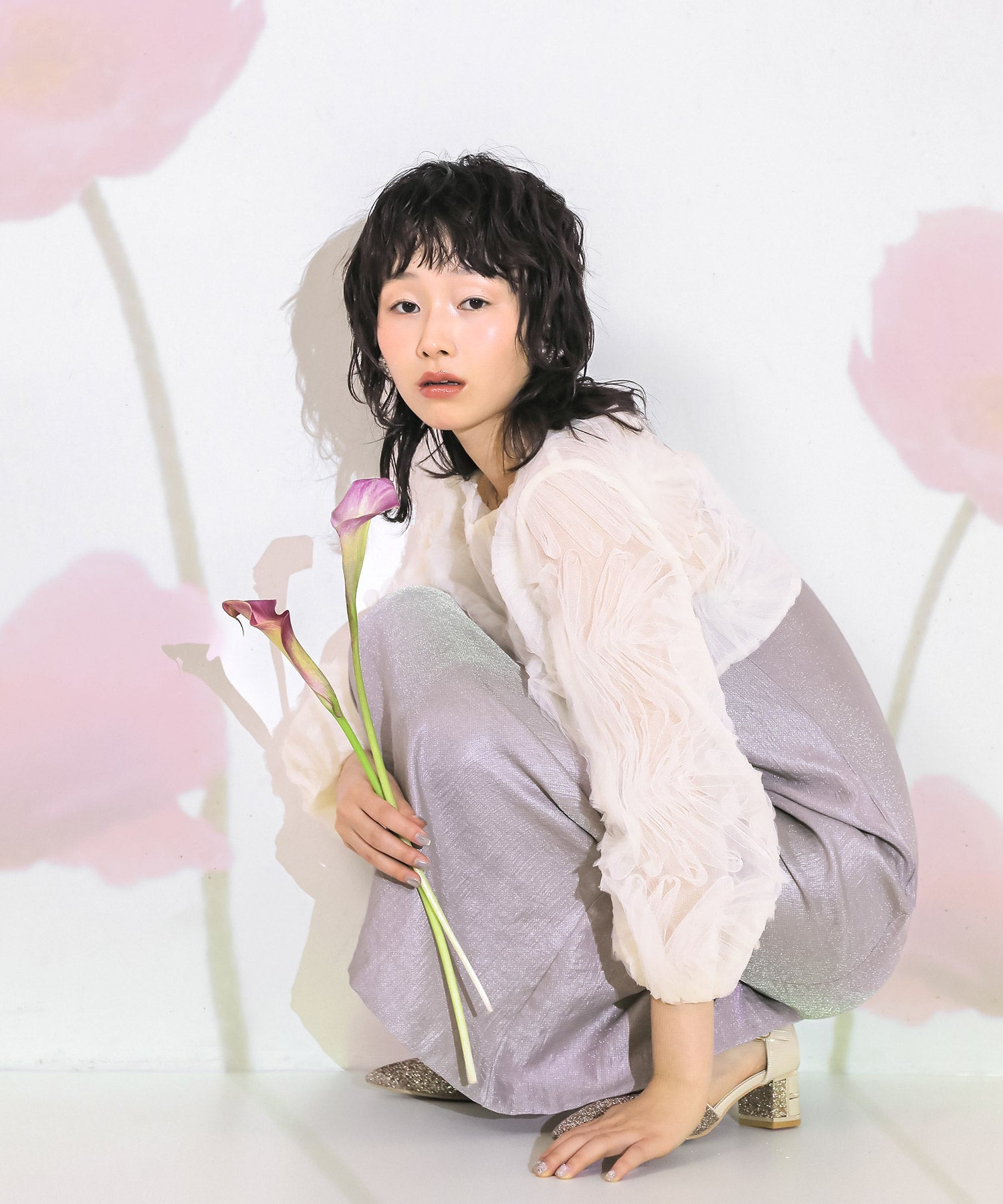 kaene別注企画】チュールエンブロイダリーボレロ 光沢サテンAライン