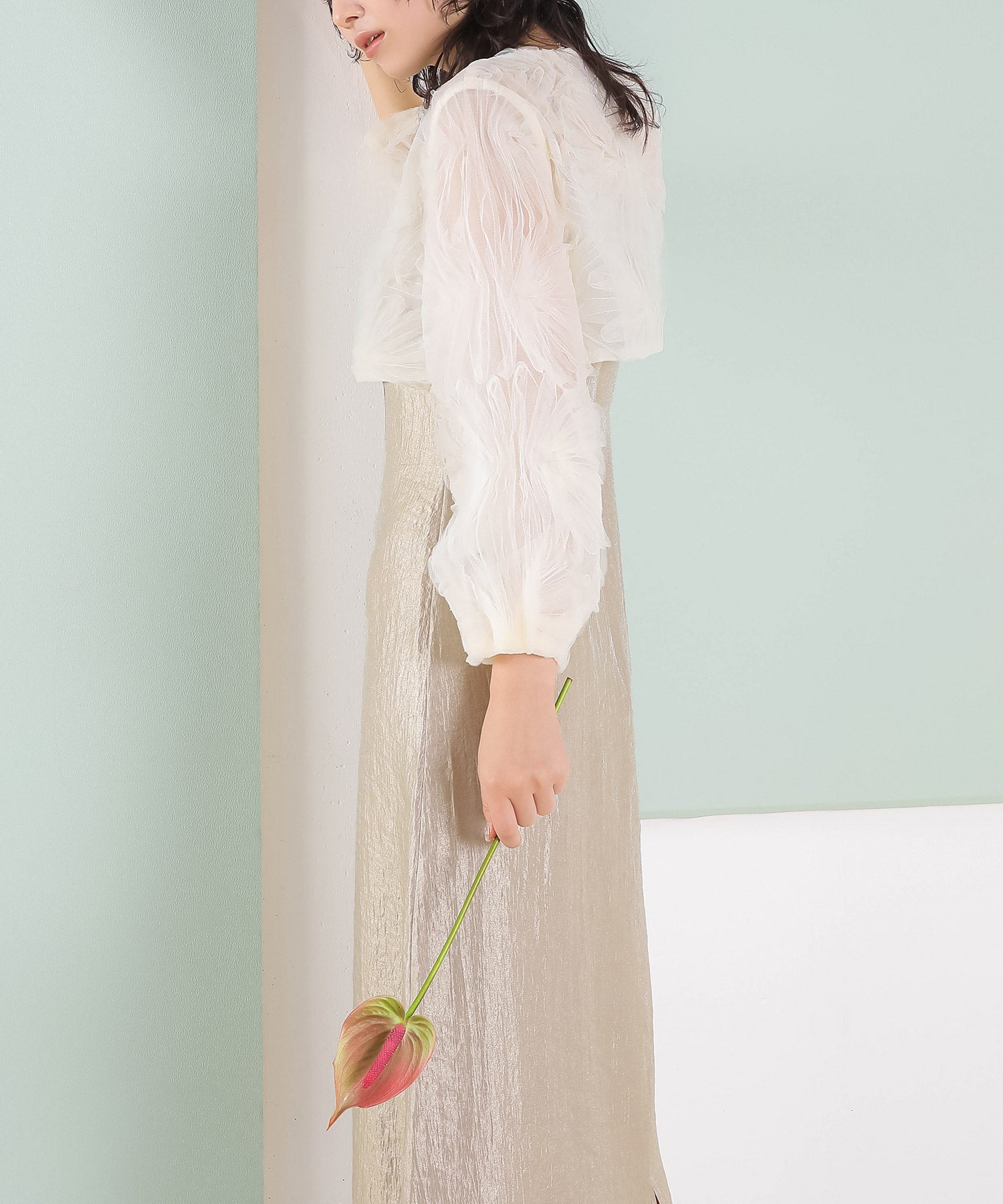 【kaene別注企画】チュールエンブロイダリーボレロ 光沢サテンAラインドレス 2点セット パーティー結婚式 お呼ばれ オケージョンドレス