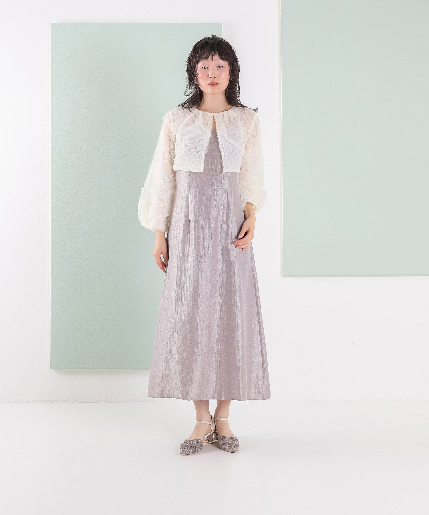 kaene別注企画】チュールエンブロイダリーボレロ 光沢サテンAライン