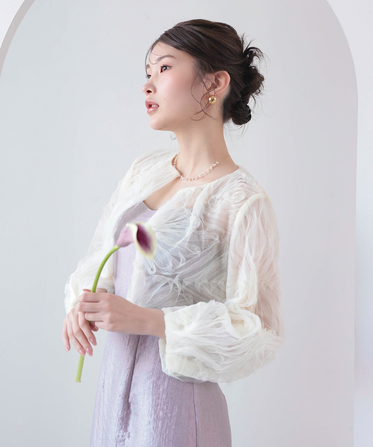 【kaene別注企画】チュールエンブロイダリーボレロ 光沢サテンAラインドレス 2点セット パーティー結婚式 お呼ばれ オケージョンドレス