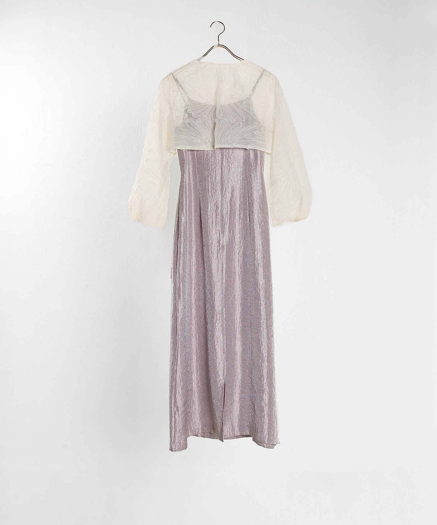 【kaene別注企画】チュールエンブロイダリーボレロ 光沢サテンAラインドレス 2点セット パーティー結婚式 お呼ばれ オケージョンドレス