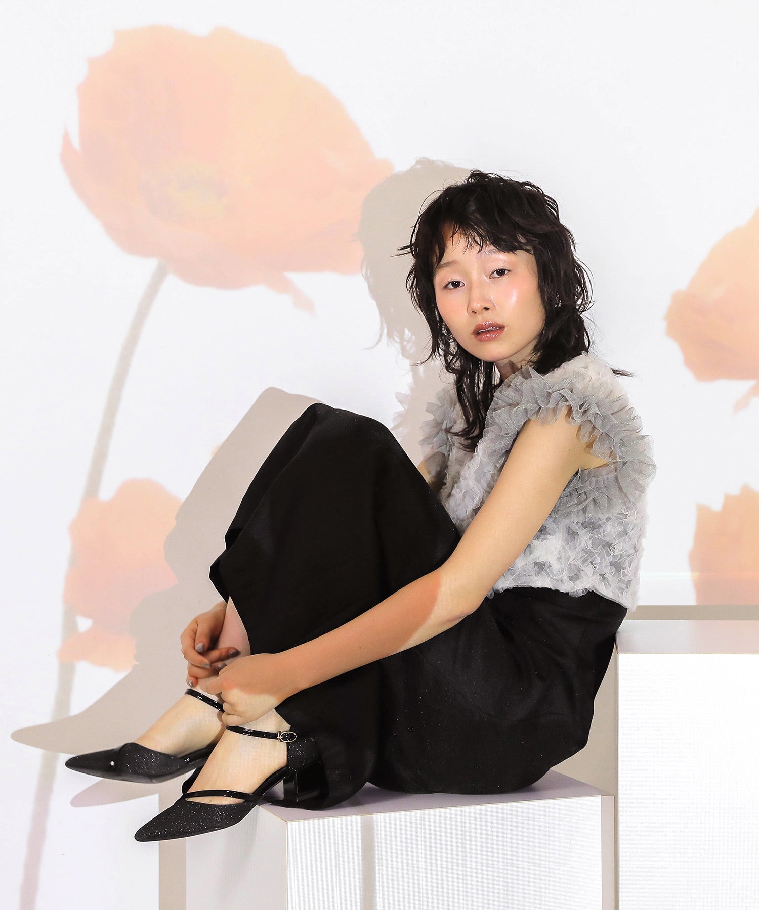 【kaene 別注カラー】ボリュームチュールブラウス 光沢サテンAラインワンピース 2点セットドレス パーティー結婚式 お呼ばれ オケージョンドレス