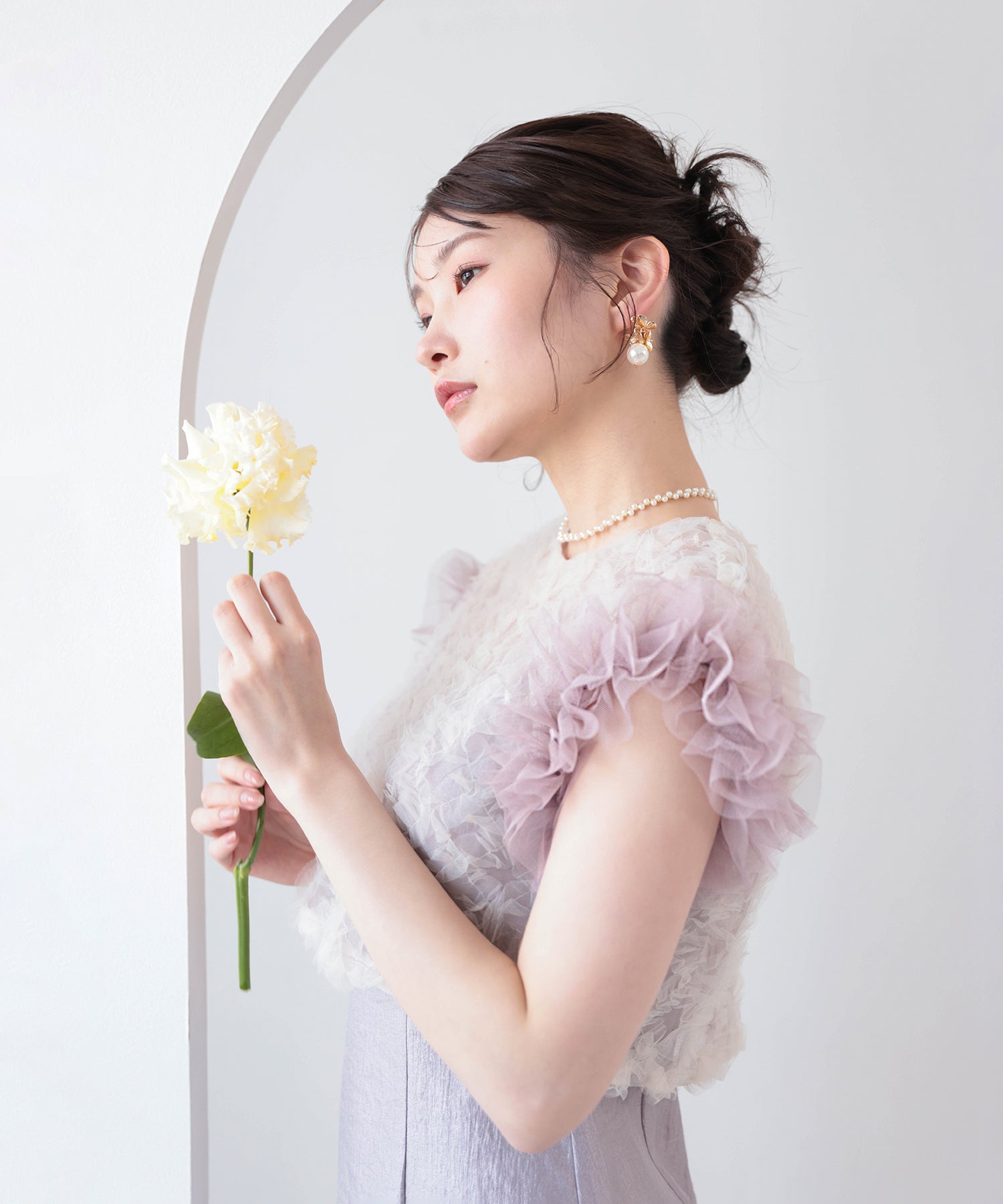 【kaene 別注カラー】ボリュームチュールブラウス 光沢サテンAラインワンピース 2点セットドレス パーティー結婚式 お呼ばれ オケージョンドレス