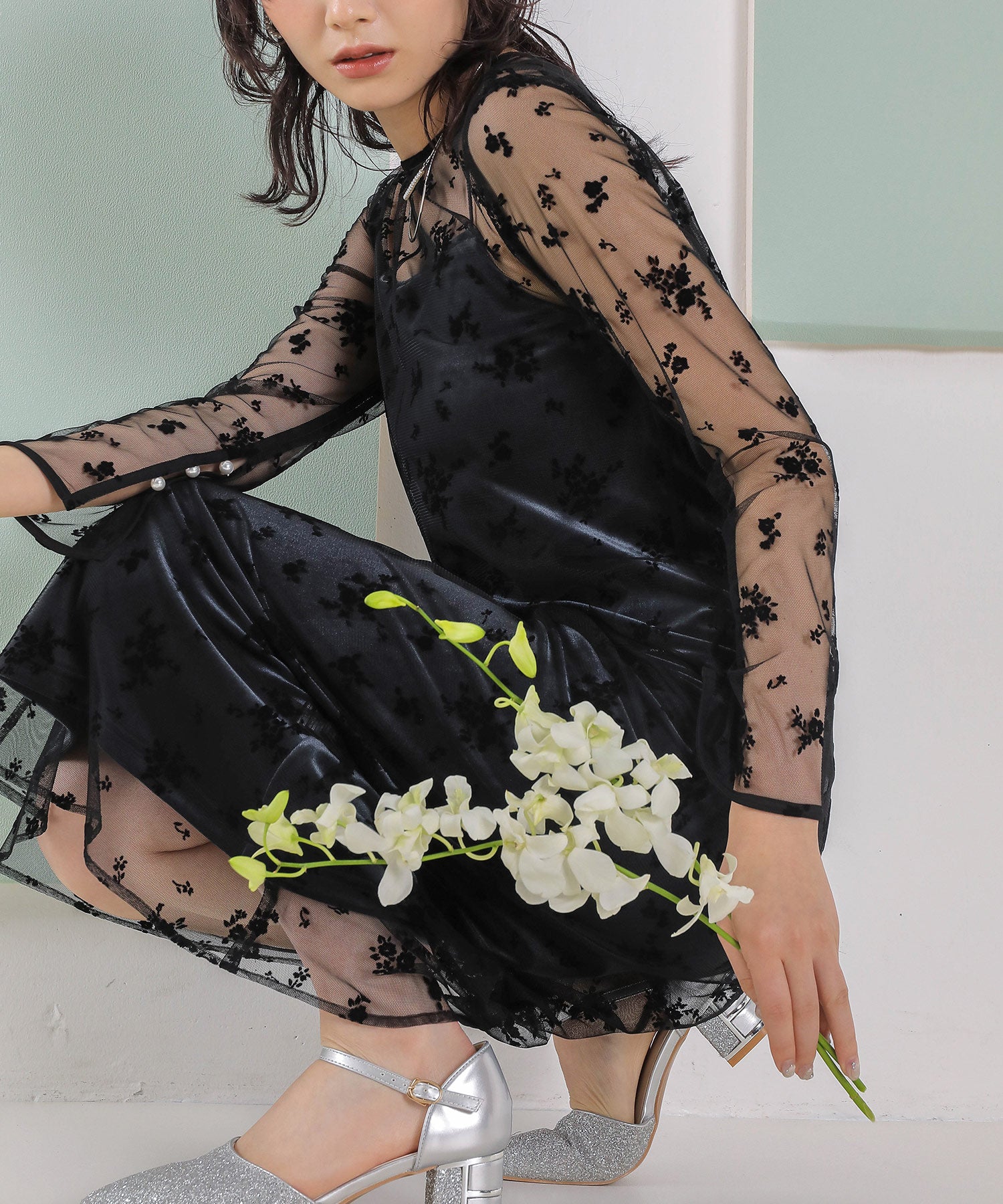 kaene 別注カラー】フロッキーベロアチュールレース 2way Iライン