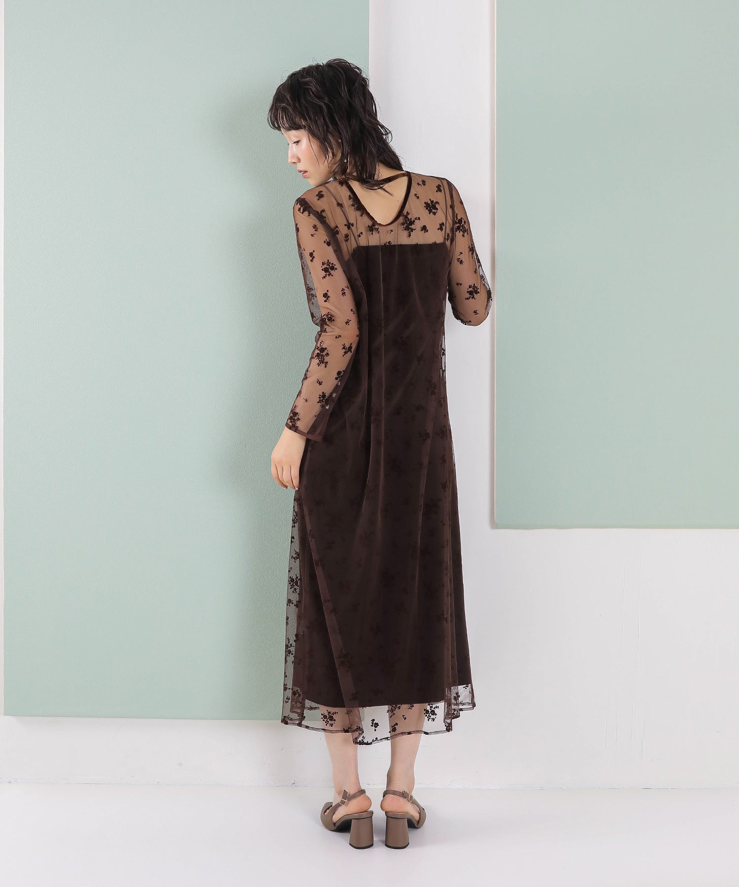 【kaene 別注カラー】フロッキーベロアチュールレース ２way Iラインワンピース ドレス